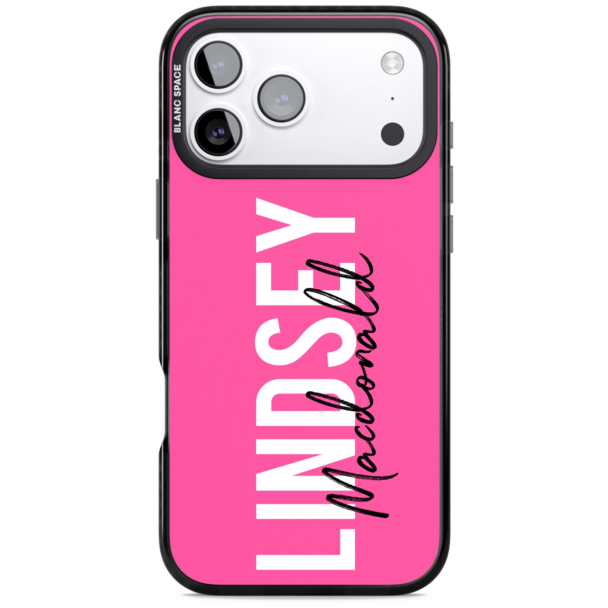 Personalised Bold Name: Pink iPhone 17 Pro Impact Pro Black Phone Case