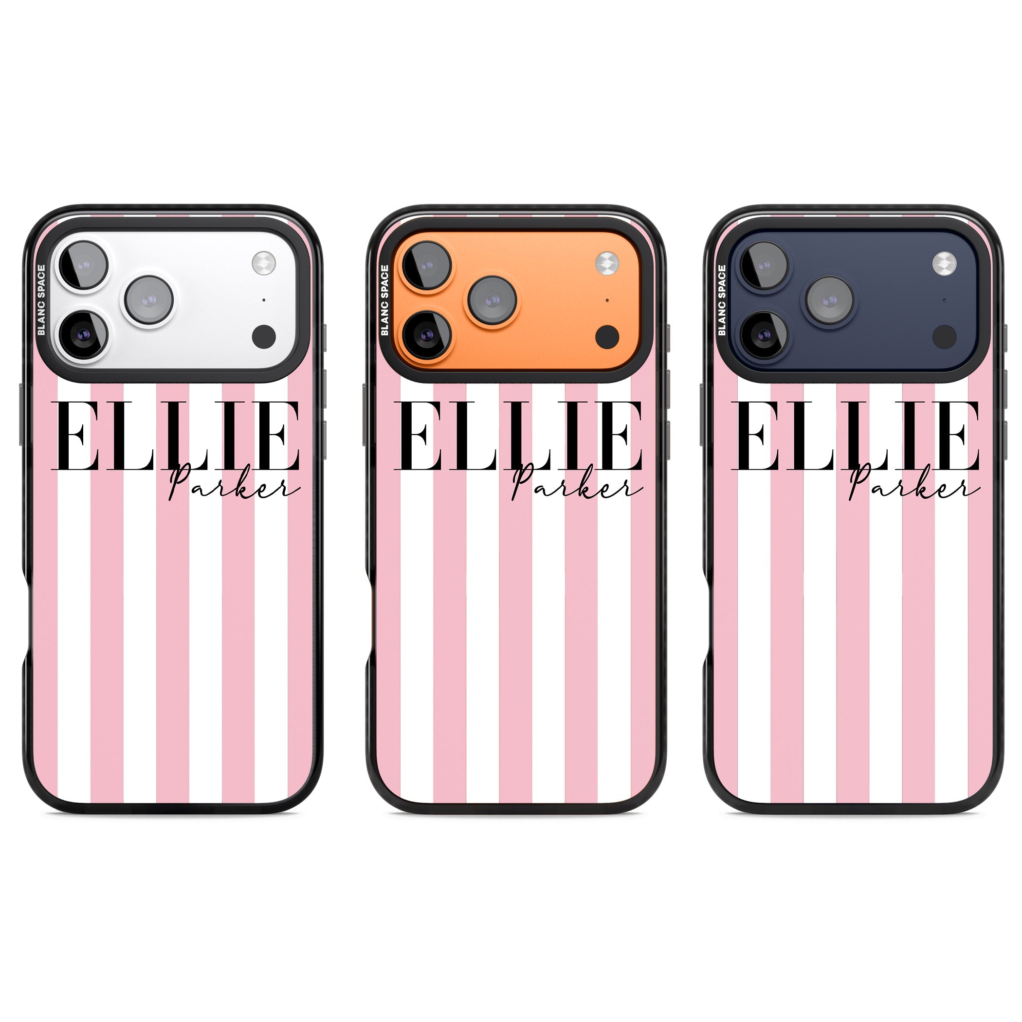 Personalised Pink Stripes iPhone 17 Pro Impact Pro Black Phone Case APT Impact Protection