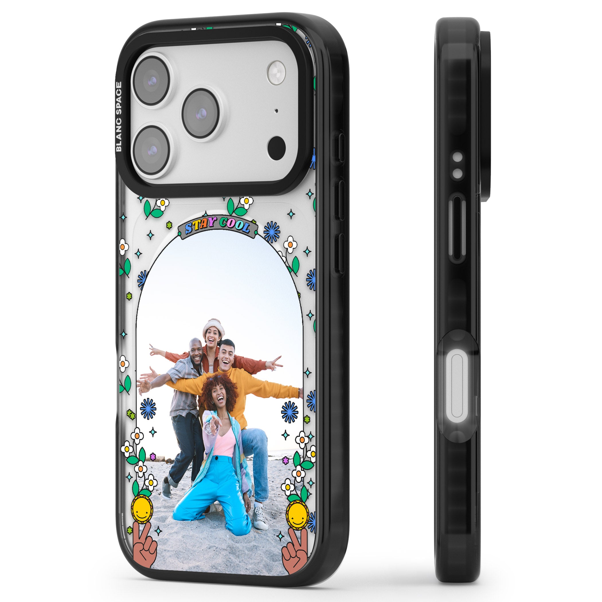 Personalised Summer Photo Frame iPhone 17 Pro Impact Pro Black Phone Case Side Profile