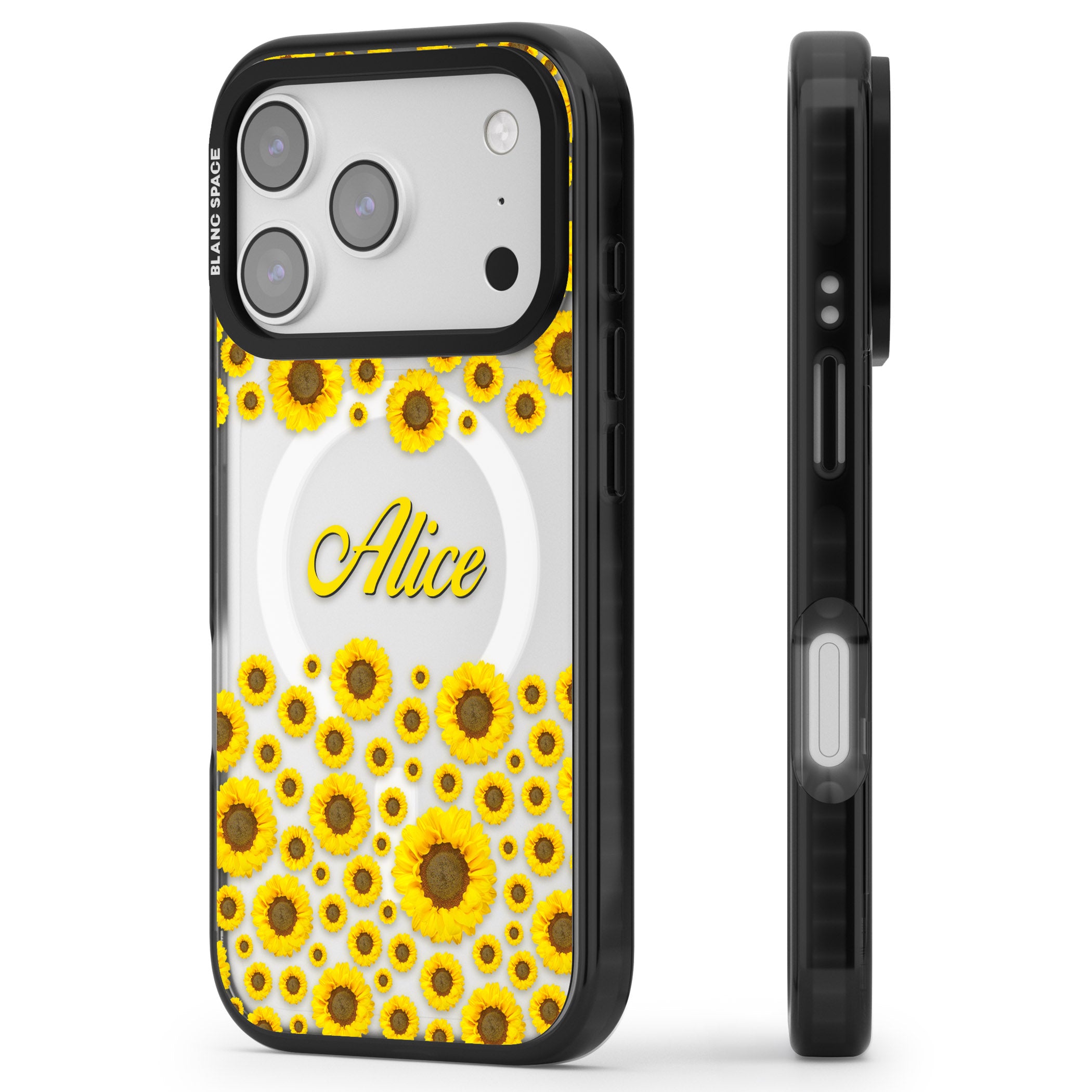 Personalised Sunflowers iPhone 17 Pro Max Impact Pro Black Phone Case Side Profile
