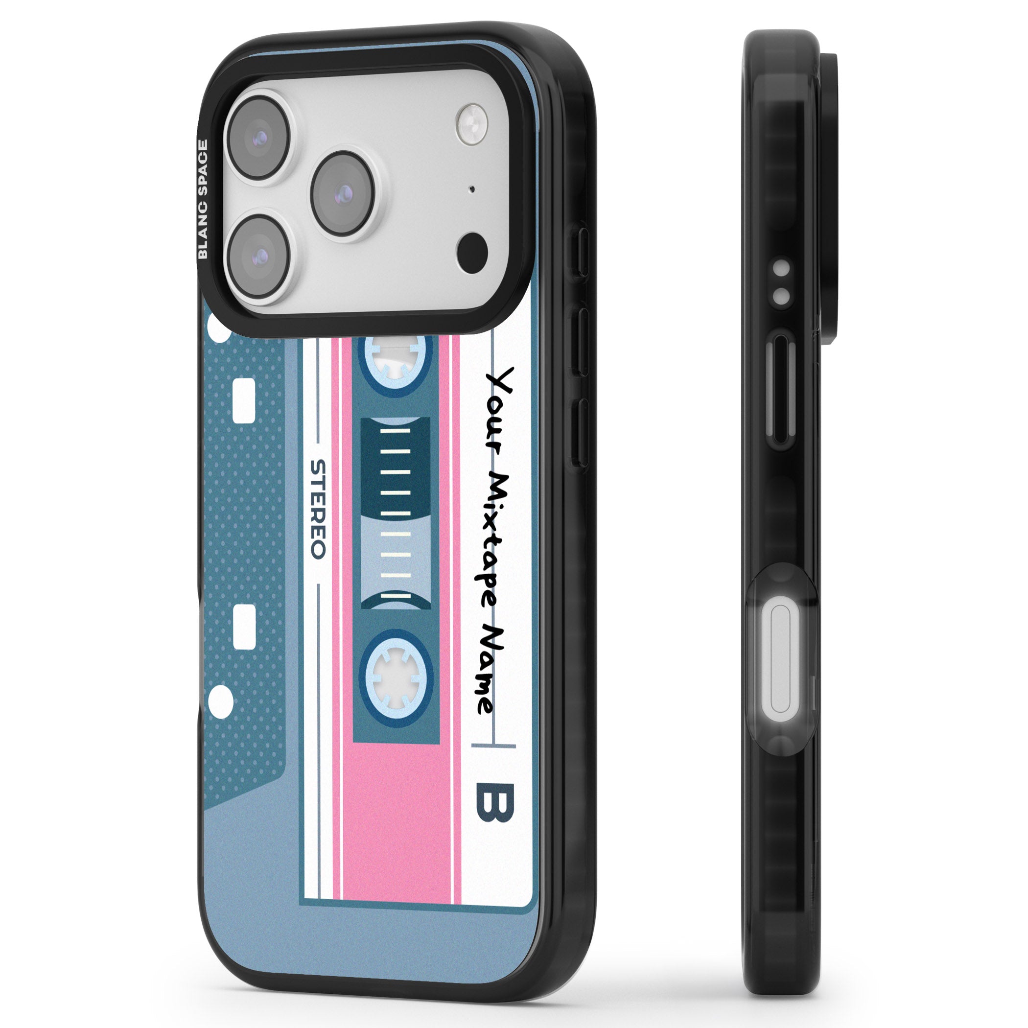 Personalised Retro Cassette Mixtape iPhone 17 Pro Impact Pro Black Phone Case Side Profile