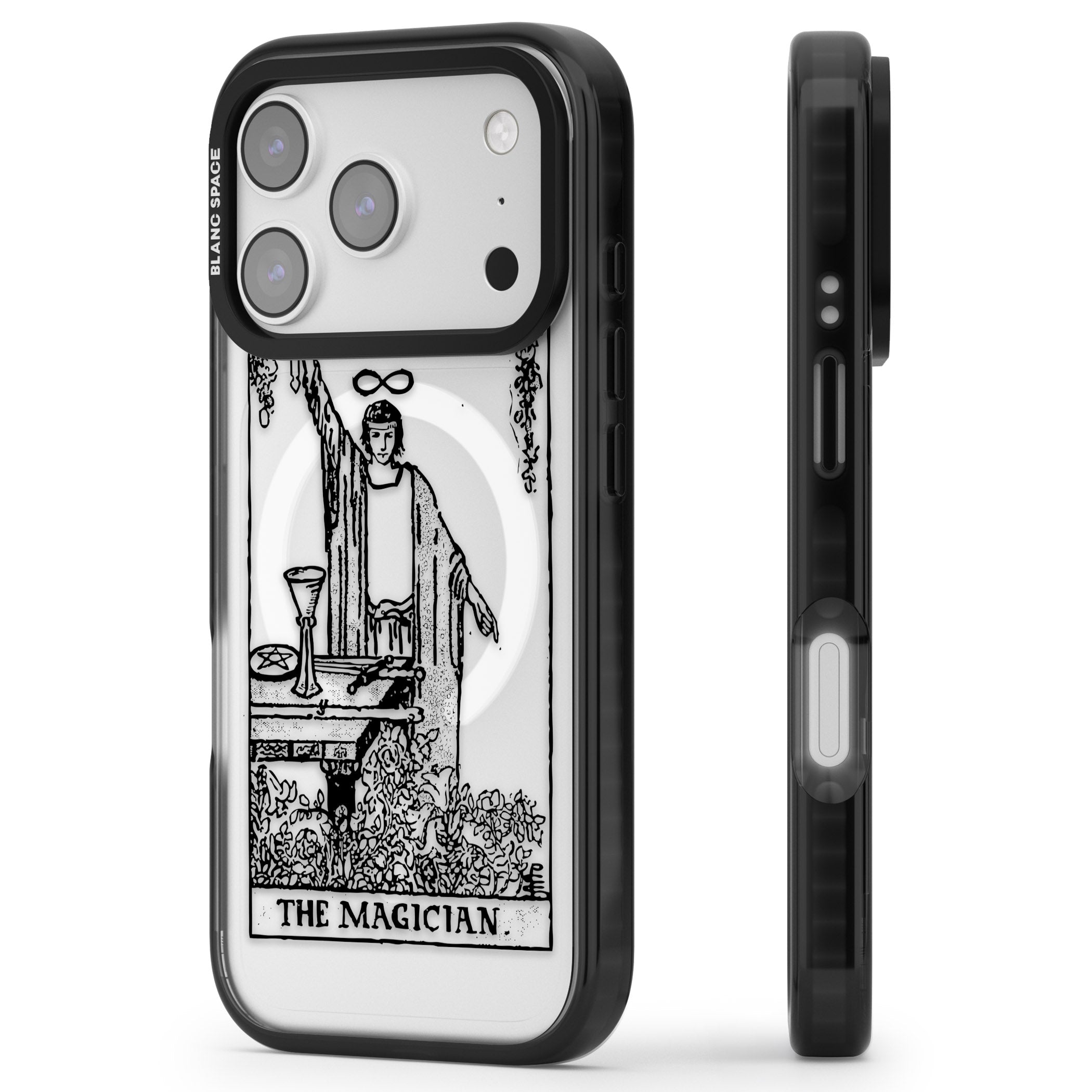 Personalised The Magician Tarot Transparent iPhone 17 Pro Impact Pro Black Phone Case Side Profile