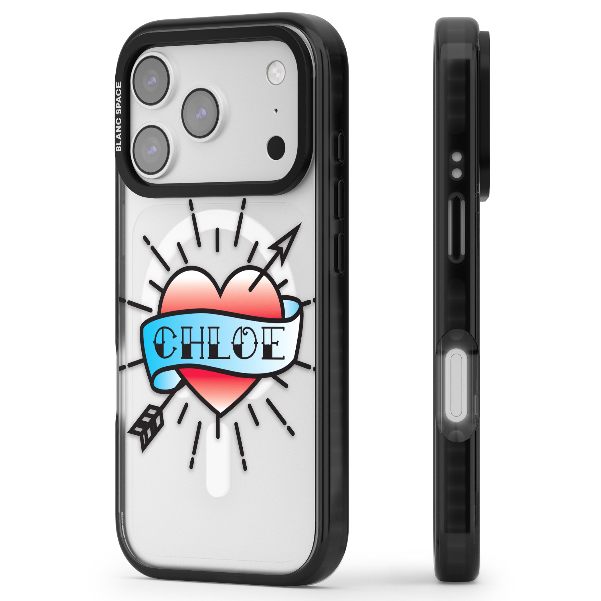 Personalised Heart Tattoo iPhone 17 Pro Impact Pro Black Phone Case Side Profile