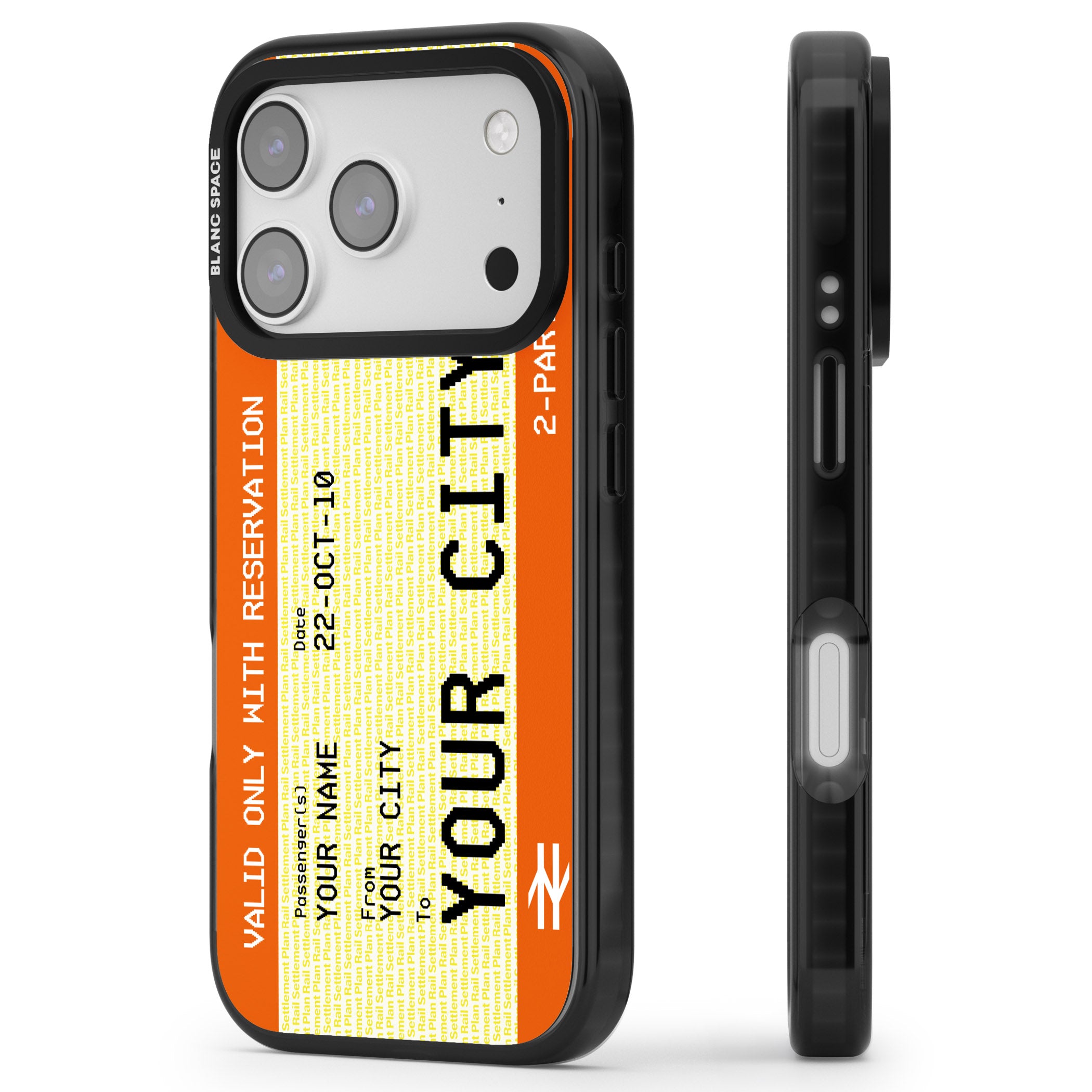 Personalised Create Your Own Train Ticket iPhone 17 Pro Impact Pro Black Phone Case Side Profile