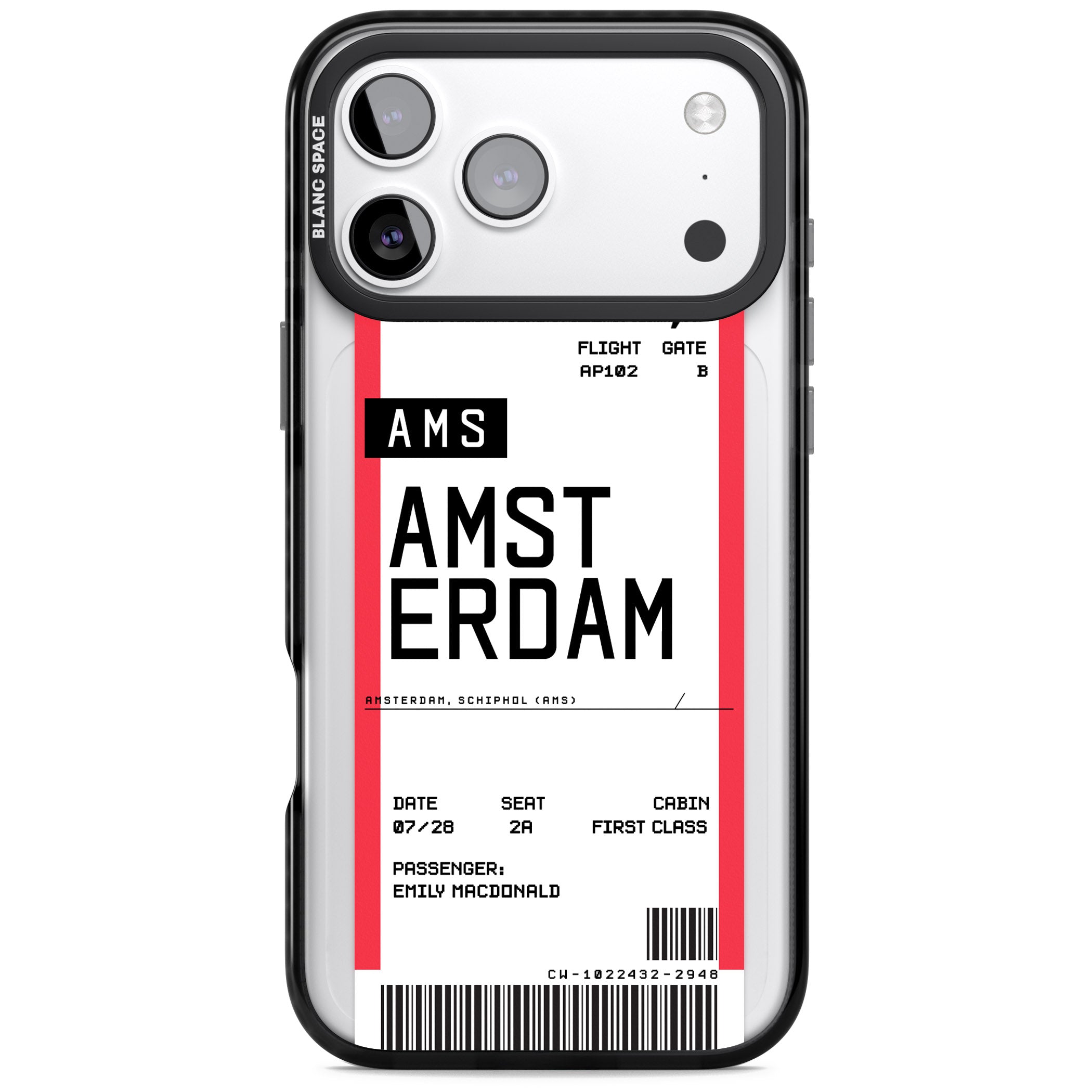 Personalised Amsterdam Boarding Pass iPhone 17 Pro Impact Pro Black Phone Case