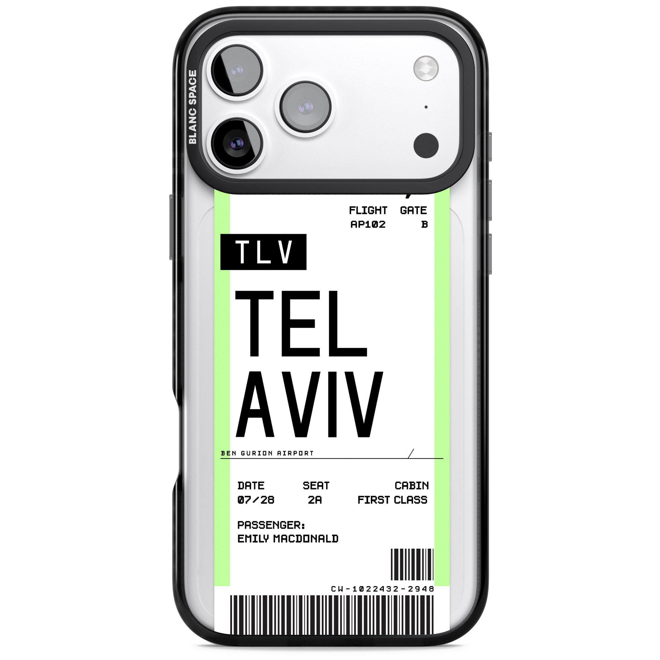 Personalised Tel Aviv Boarding Pass iPhone 17 Pro Impact Pro Black Phone Case
