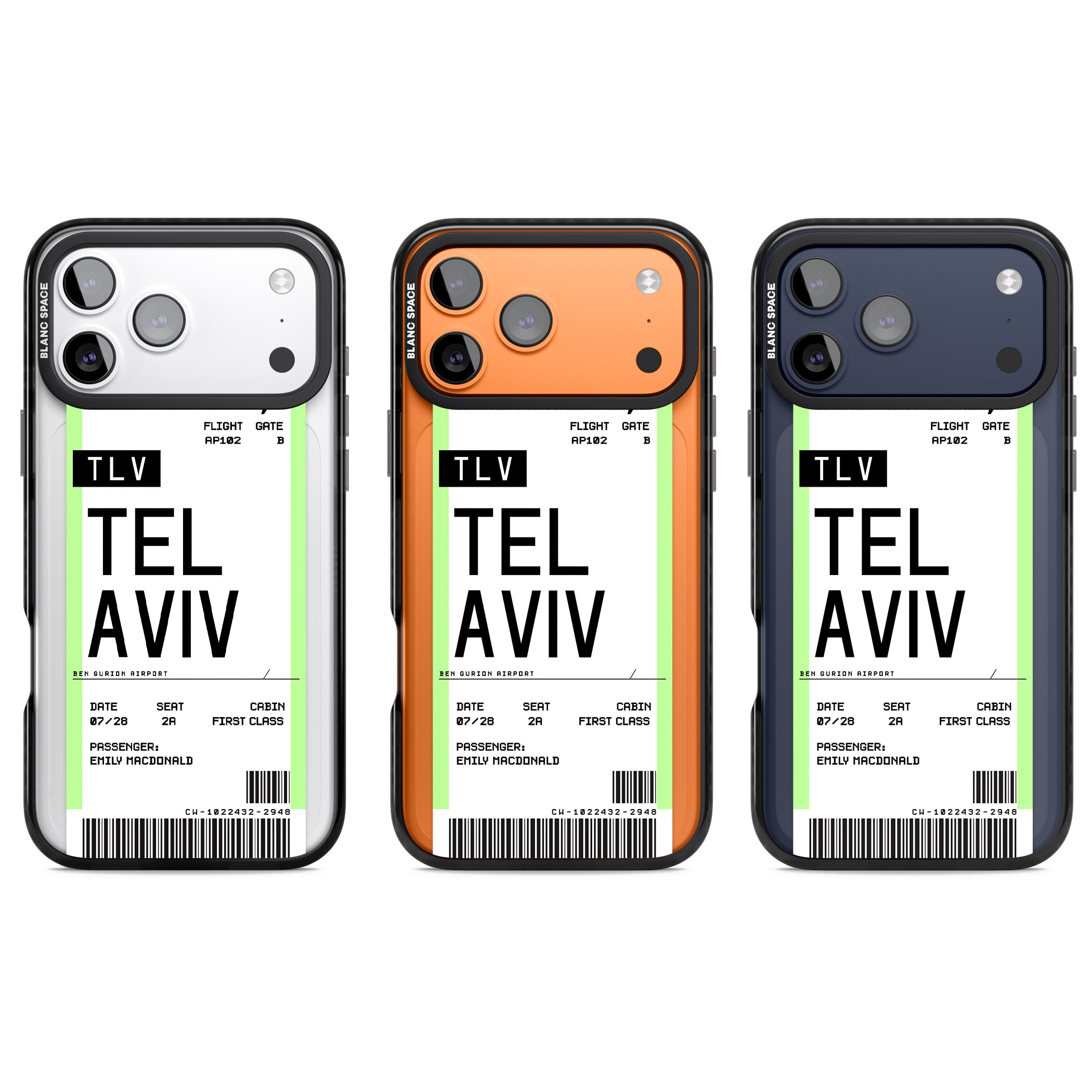 Personalised Tel Aviv Boarding Pass iPhone 17 Pro Impact Pro Black Phone Case APT Impact Protection