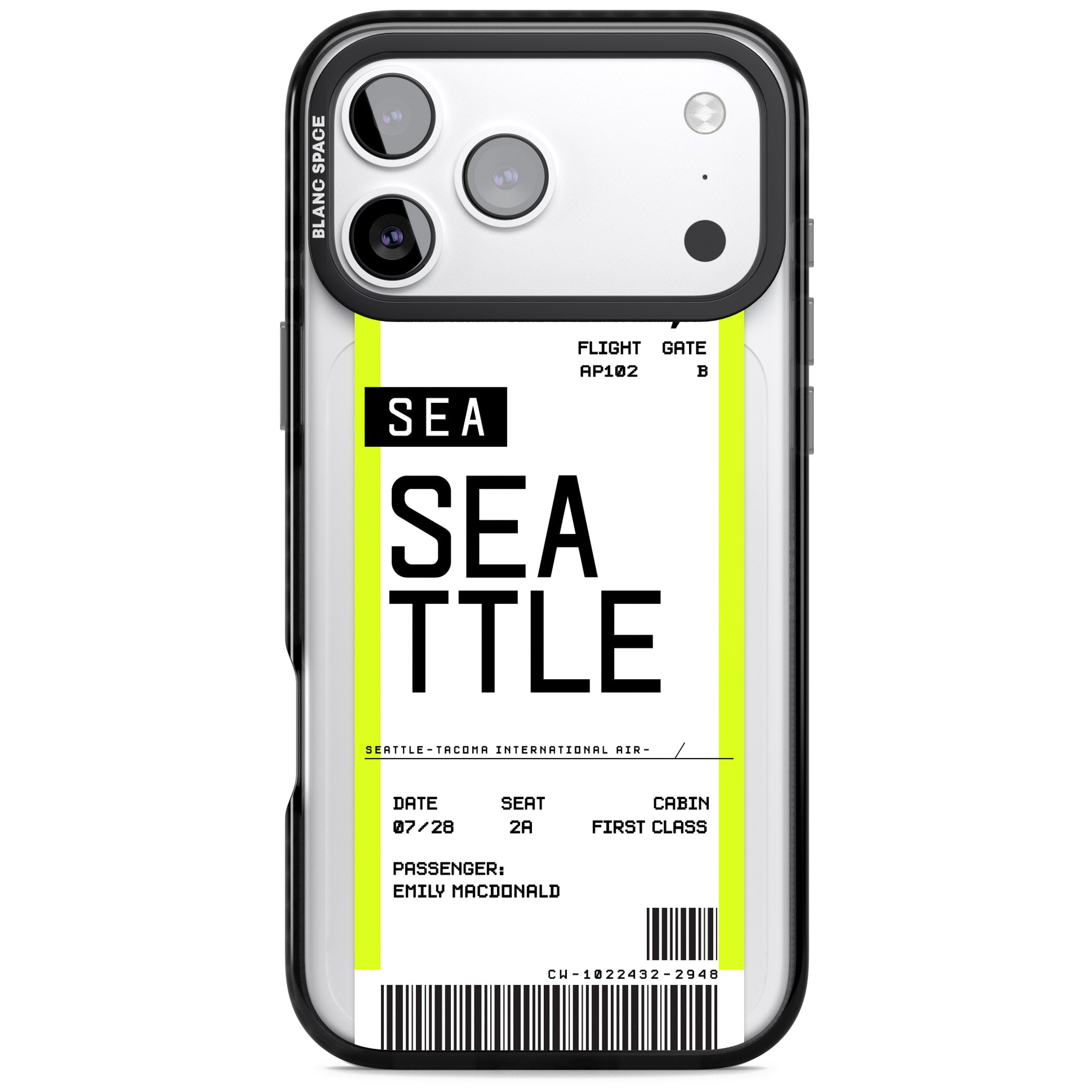 Personalised Seattle Boarding Pass iPhone 17 Pro Impact Pro Black Phone Case