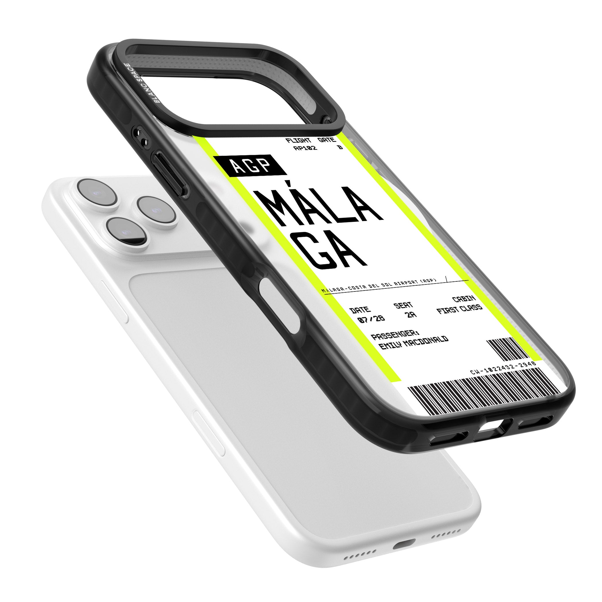 Personalised Málaga Boarding Pass iPhone 17 Pro Impact Pro Black Phone Case Colours