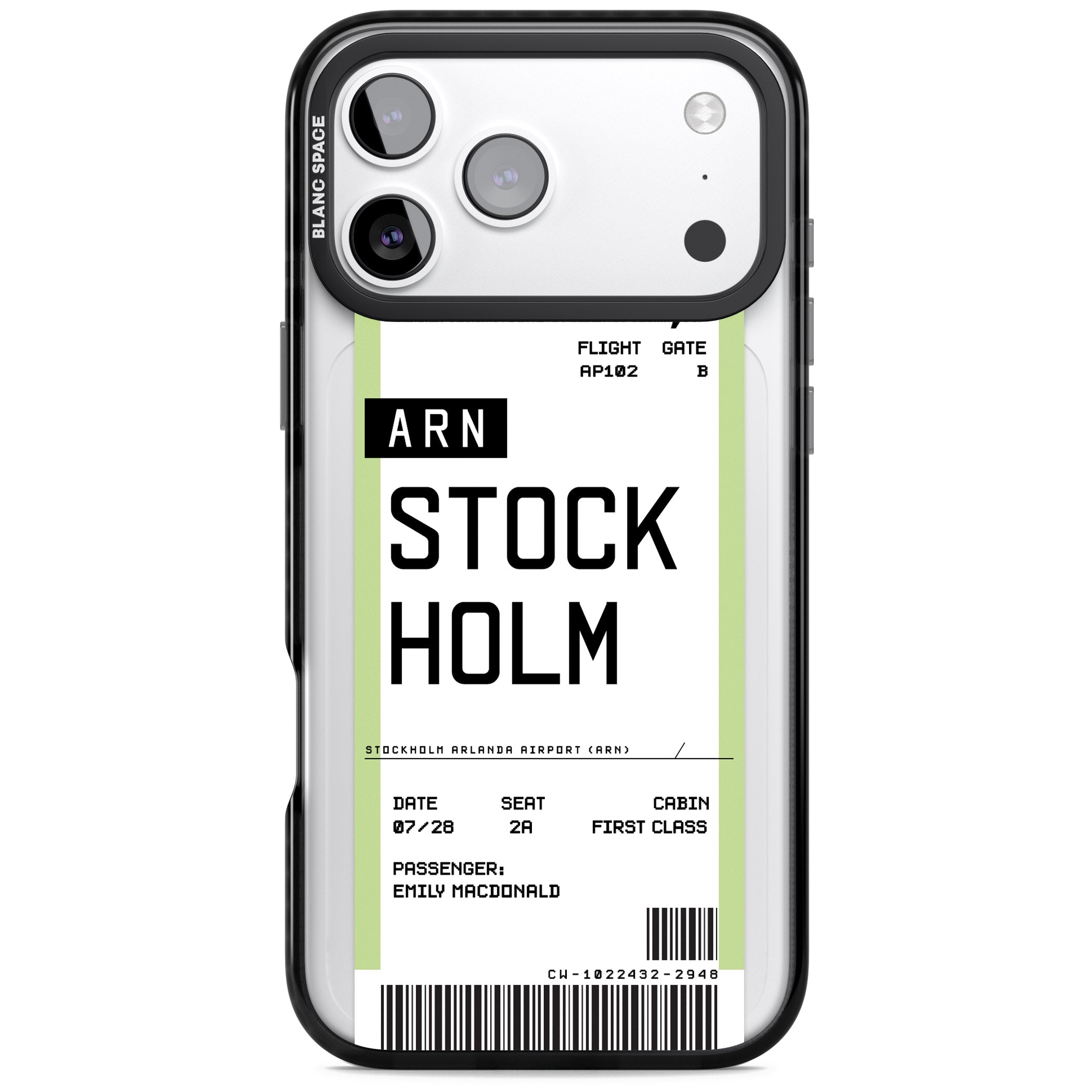 Personalised Stockholm Boarding Pass iPhone 17 Pro Impact Pro Black Phone Case