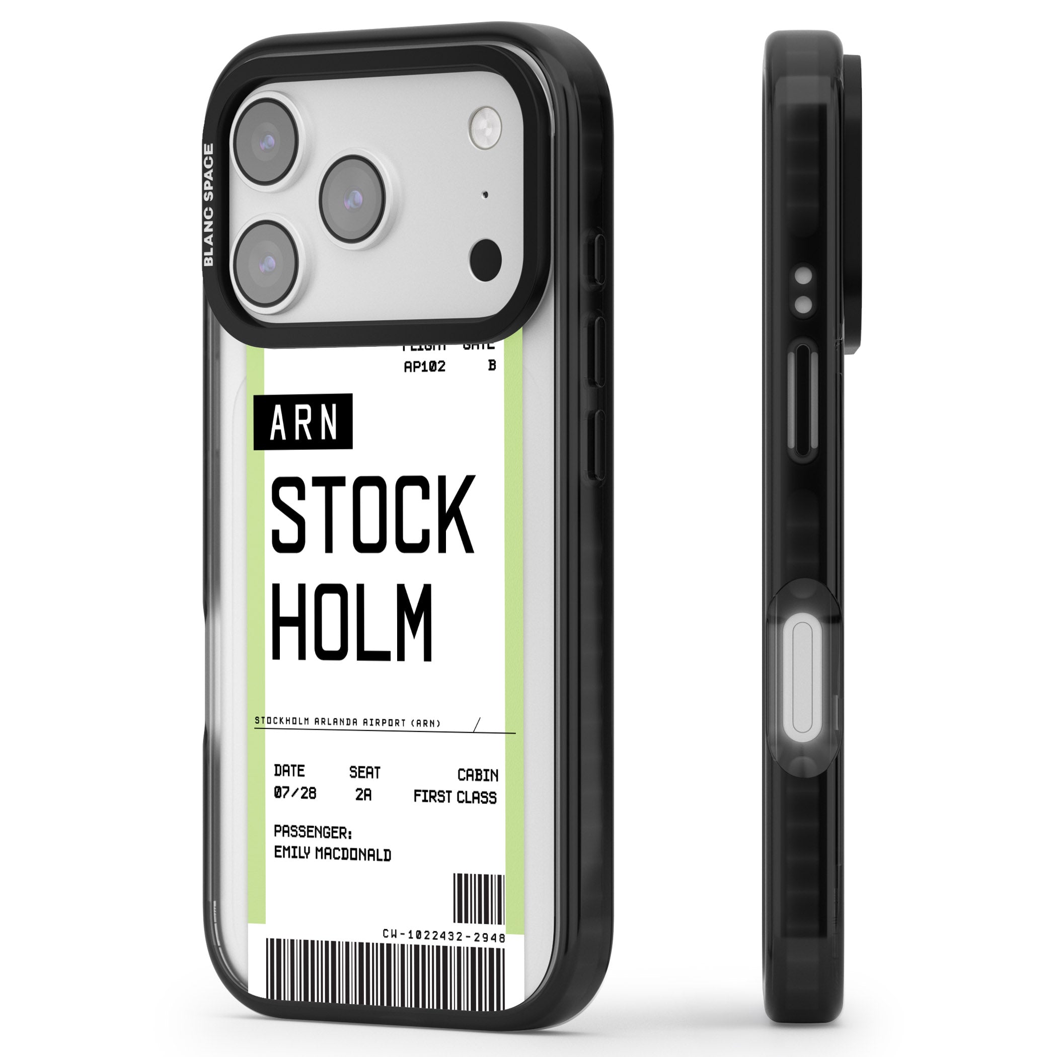 Personalised Stockholm Boarding Pass iPhone 17 Pro Impact Pro Black Phone Case Side Profile