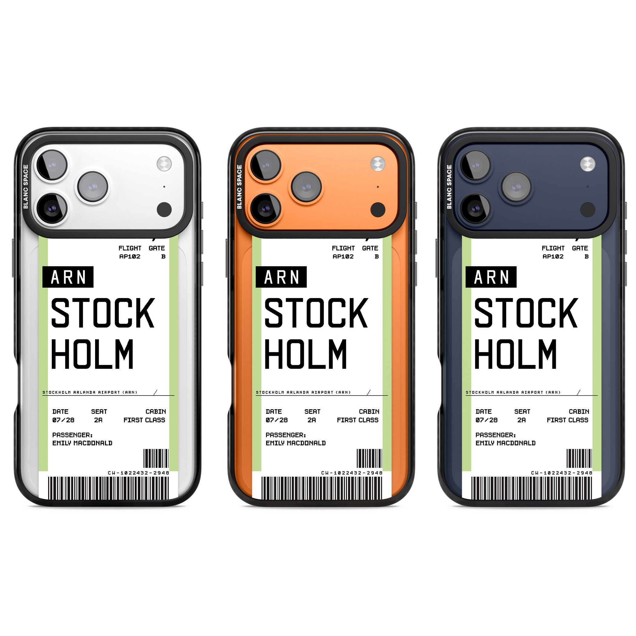 Personalised Stockholm Boarding Pass iPhone 17 Pro Impact Pro Black Phone Case APT Impact Protection