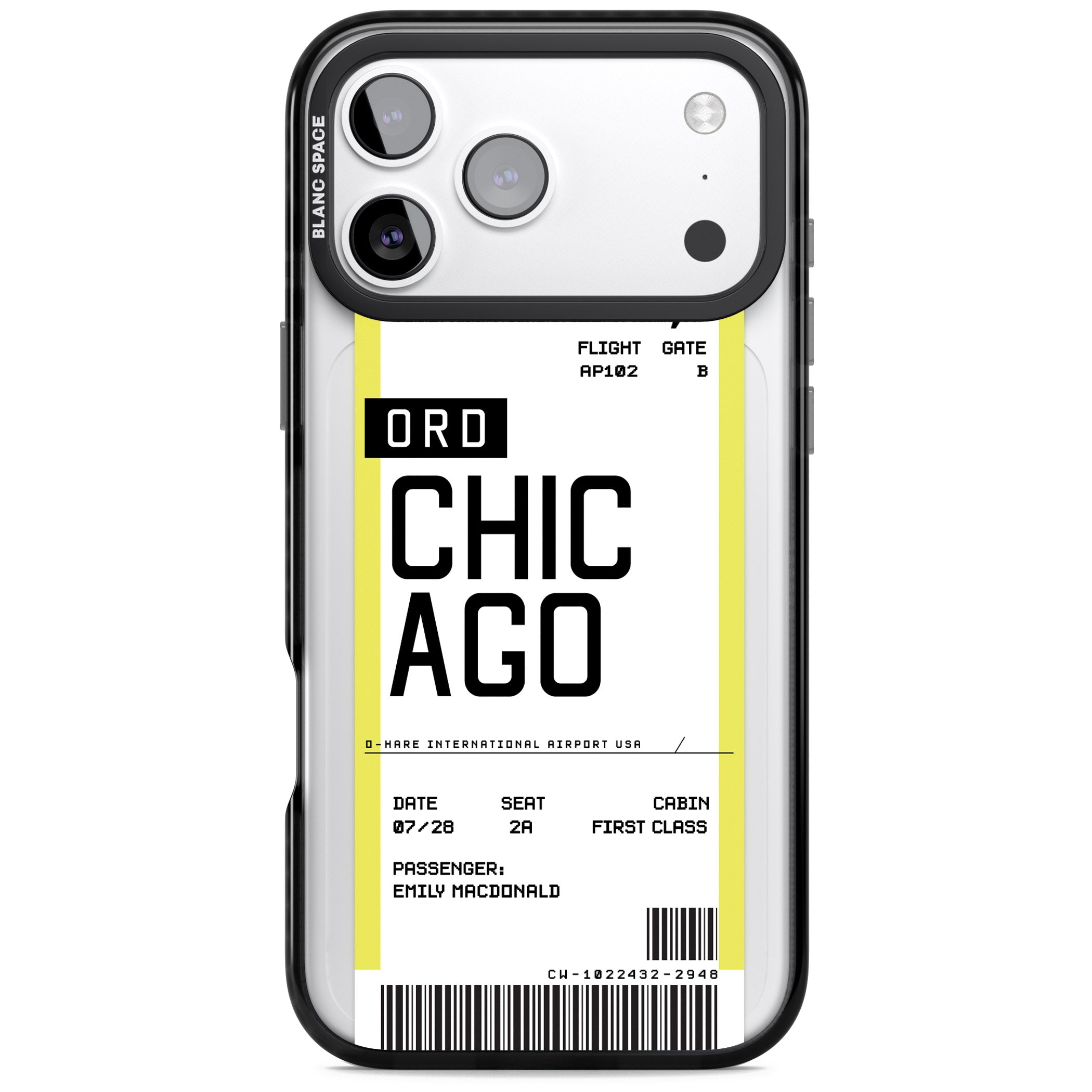 Personalised Chicago Boarding Pass iPhone 17 Pro Impact Pro Black Phone Case