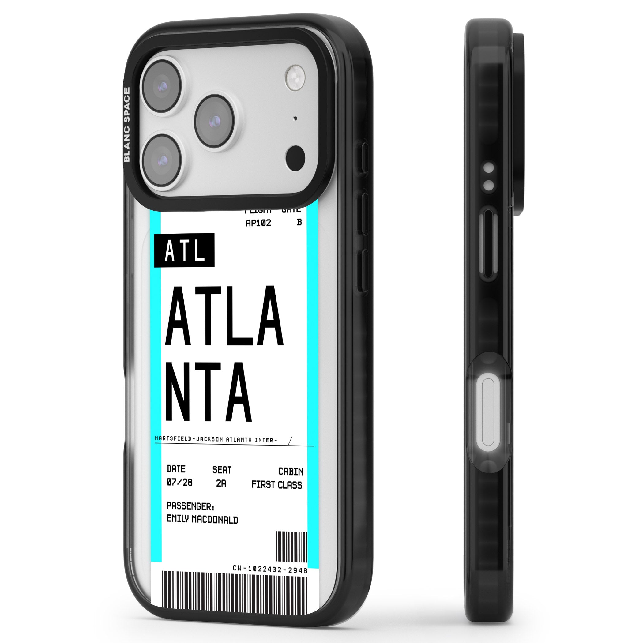 Personalised Atlanta Boarding Pass iPhone 17 Pro Max Impact Pro Black Phone Case Side Profile