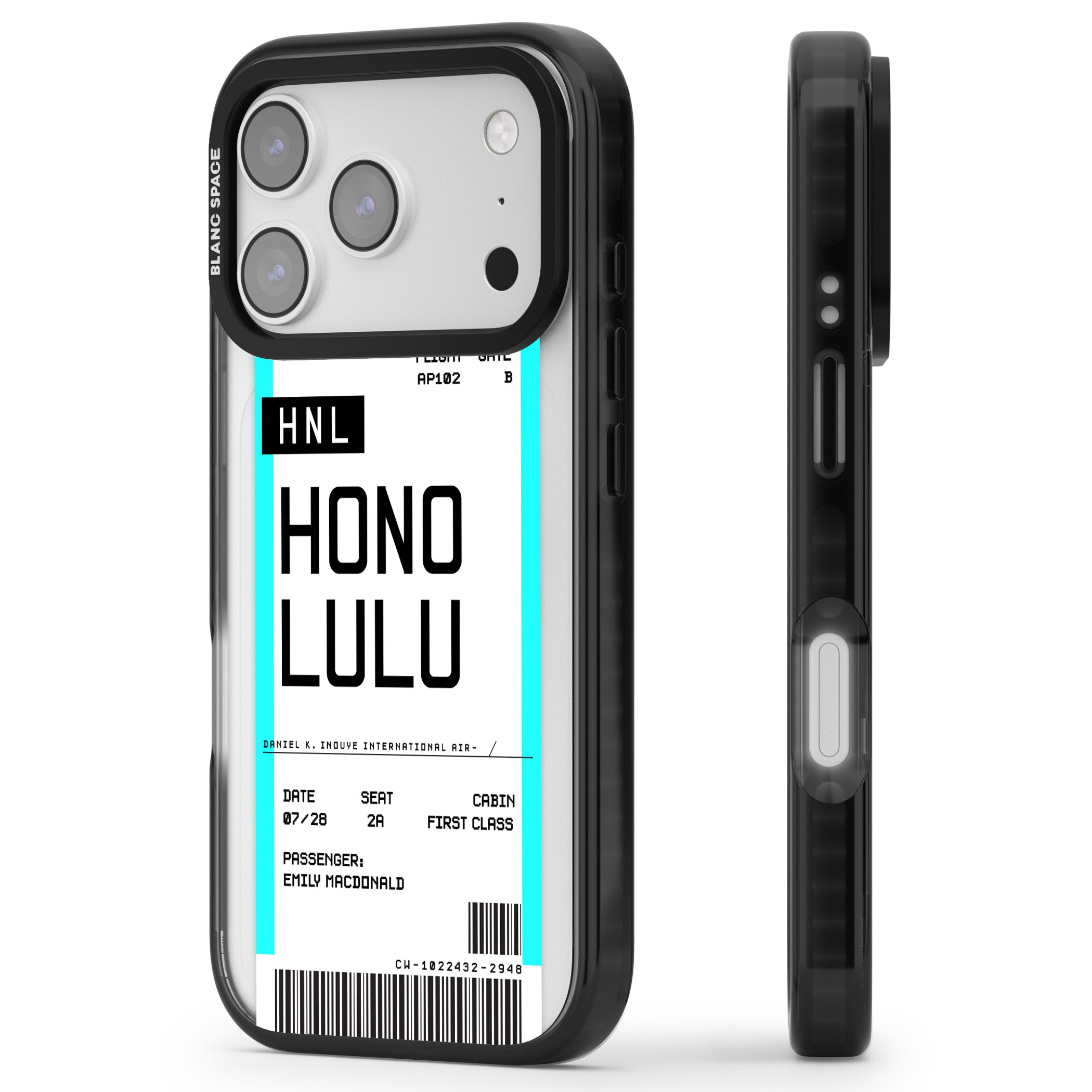 Personalised Honolulu Boarding Pass iPhone 17 Pro Impact Pro Black Phone Case Side Profile