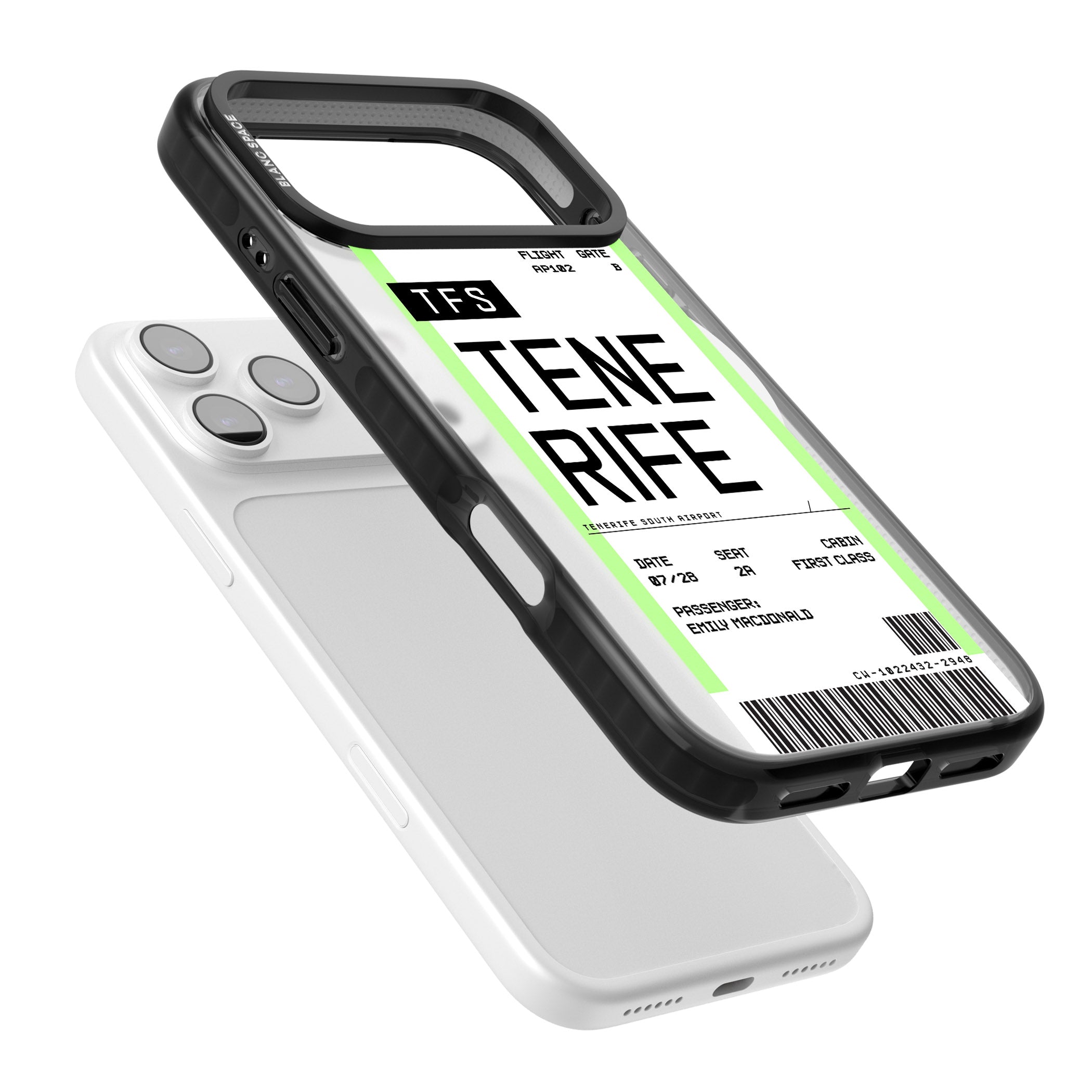 Personalised Tenerife Boarding Pass iPhone 17 Pro Impact Pro Black Phone Case Colours