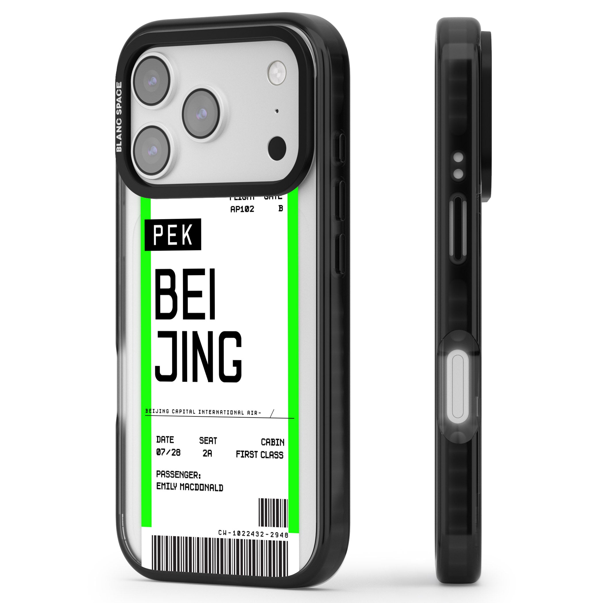 Personalised Beijing Boarding Pass iPhone 17 Pro Impact Pro Black Phone Case Side Profile