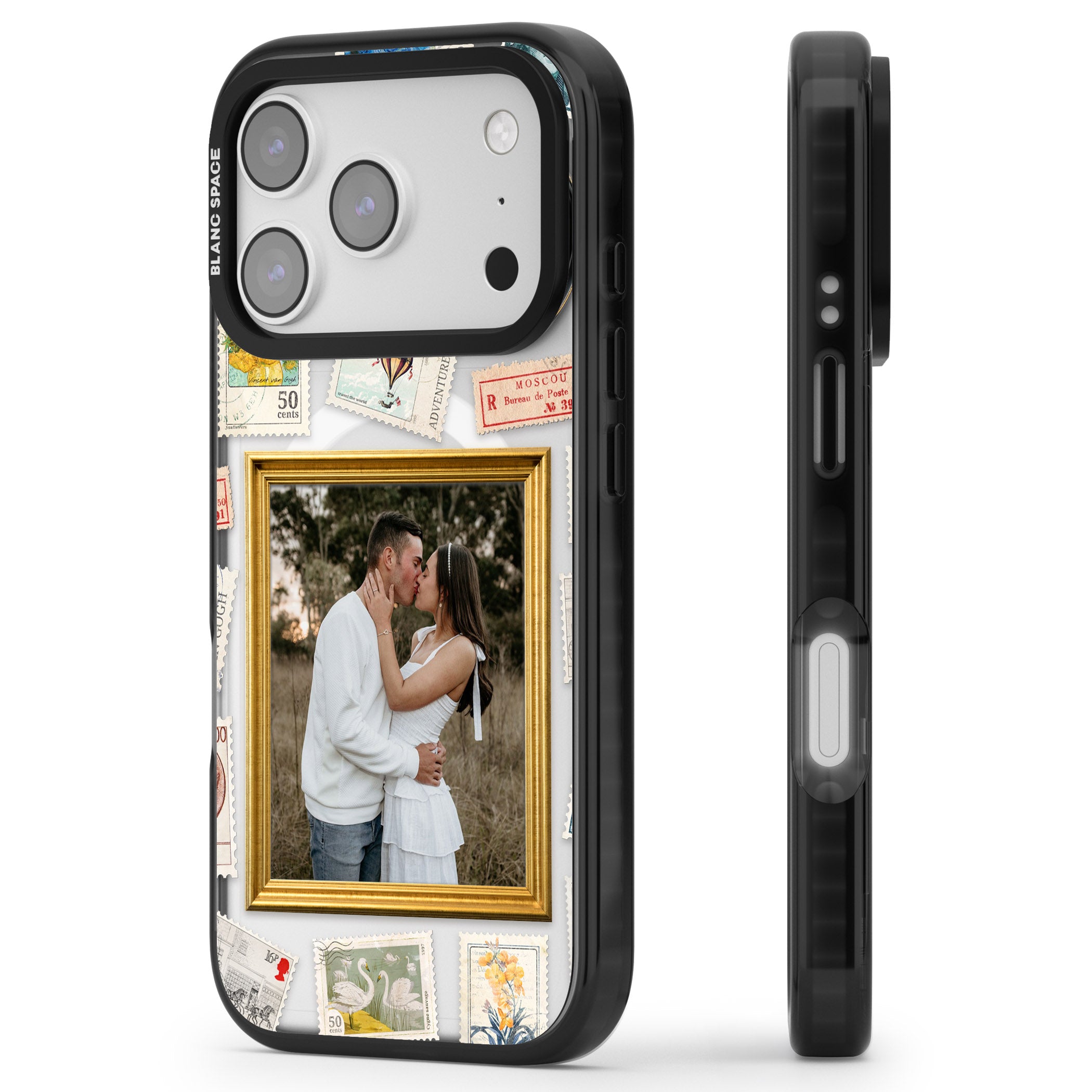 Personalised Vintage Photo Frame Collage iPhone 17 Pro Impact Pro Black Phone Case Side Profile