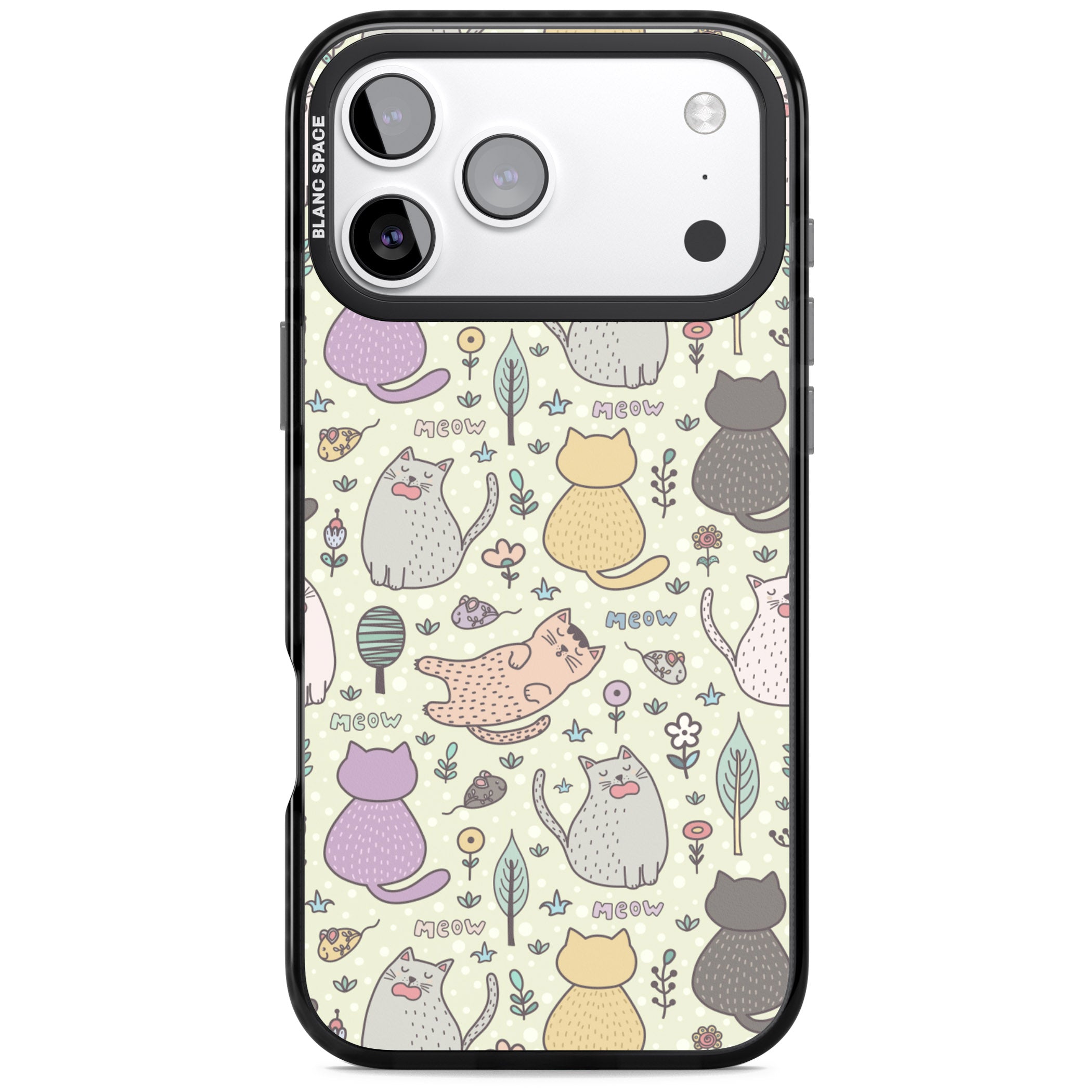 Cat Pattern Cream iPhone 17 Pro Impact Pro Black Phone Case