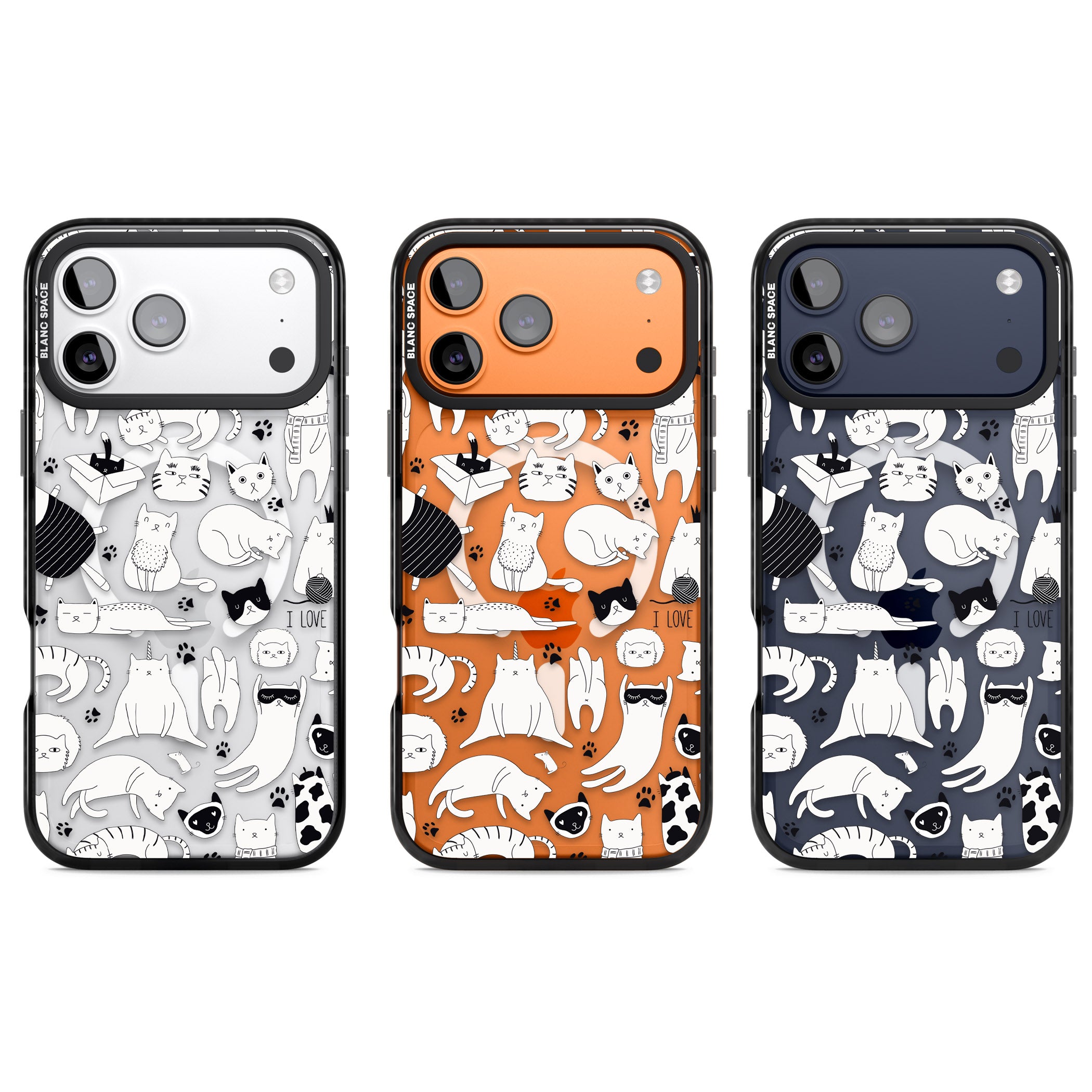 Cartoon Cat Collage Black & White iPhone 17 Pro Impact Pro Black Phone Case APT Impact Protection