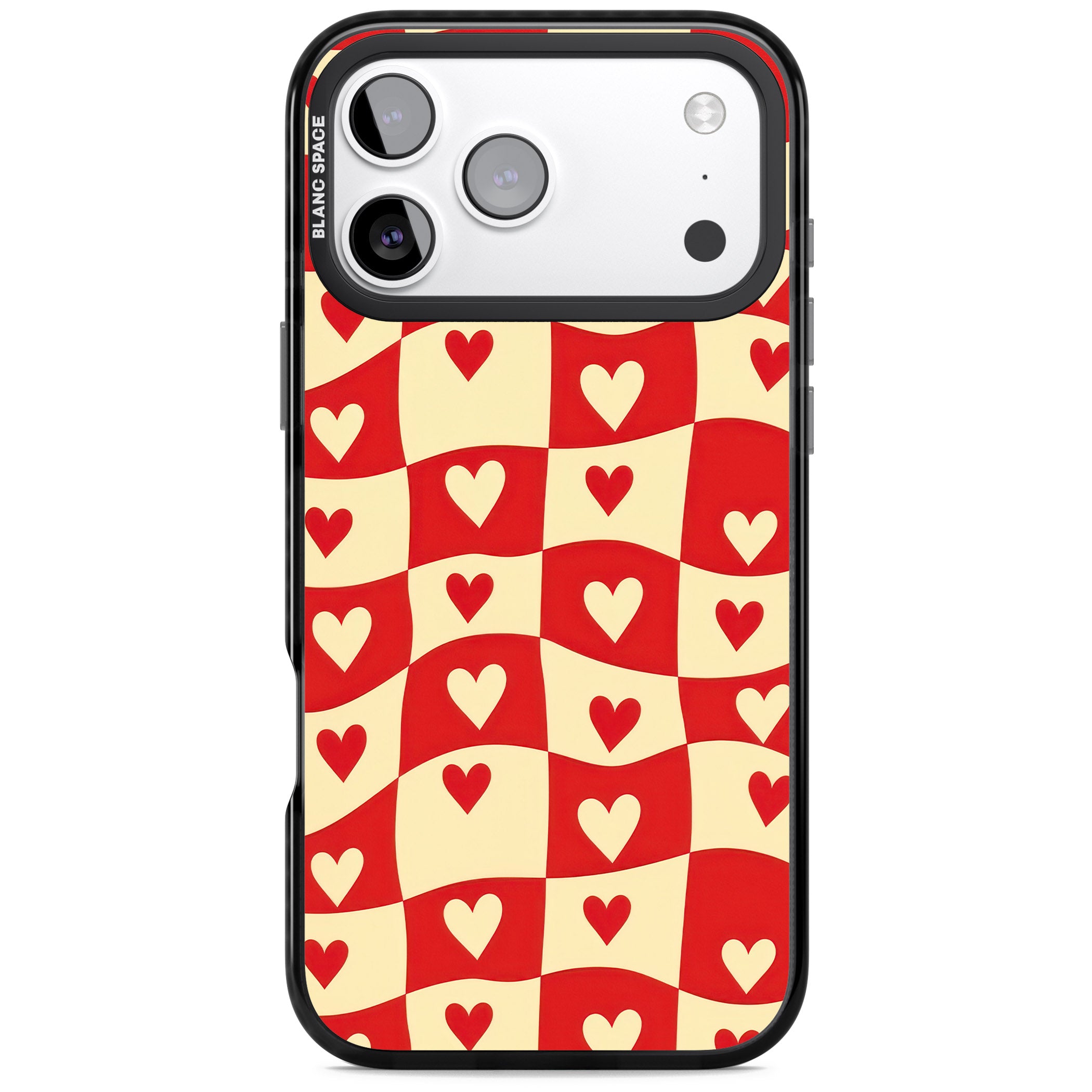 Red Wavy Checked & Hearts iPhone 17 Pro Impact Pro Black Phone Case