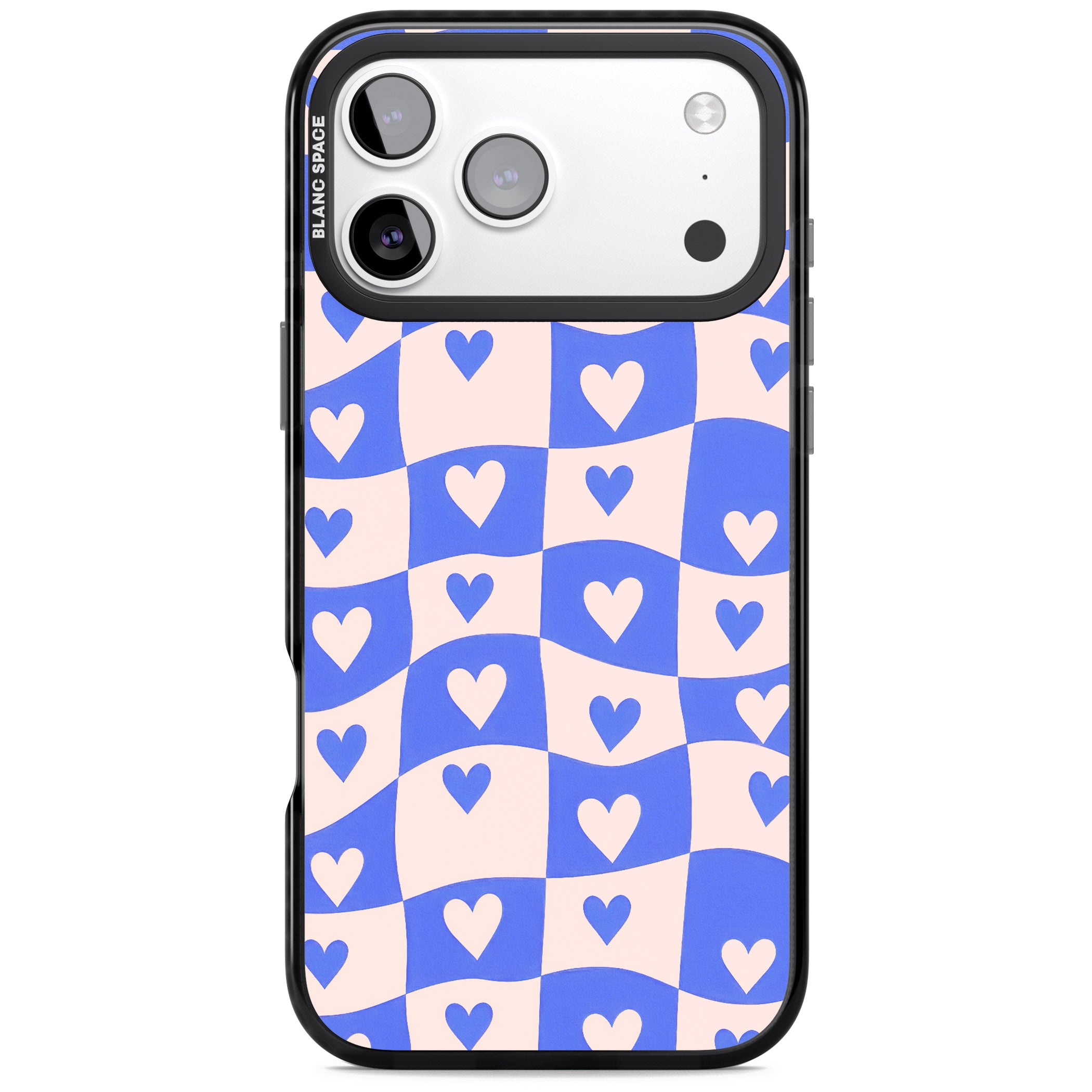 Blue Wavy Checked Hearts iPhone 17 Pro Impact Pro Black Phone Case