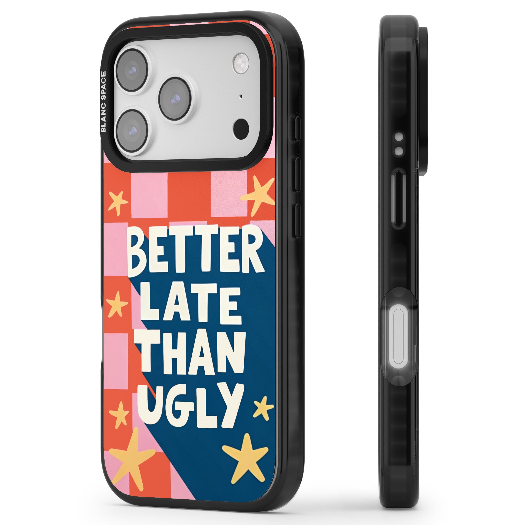 Better Late Than Ugly iPhone 17 Pro Impact Pro Black Phone Case Side Profile