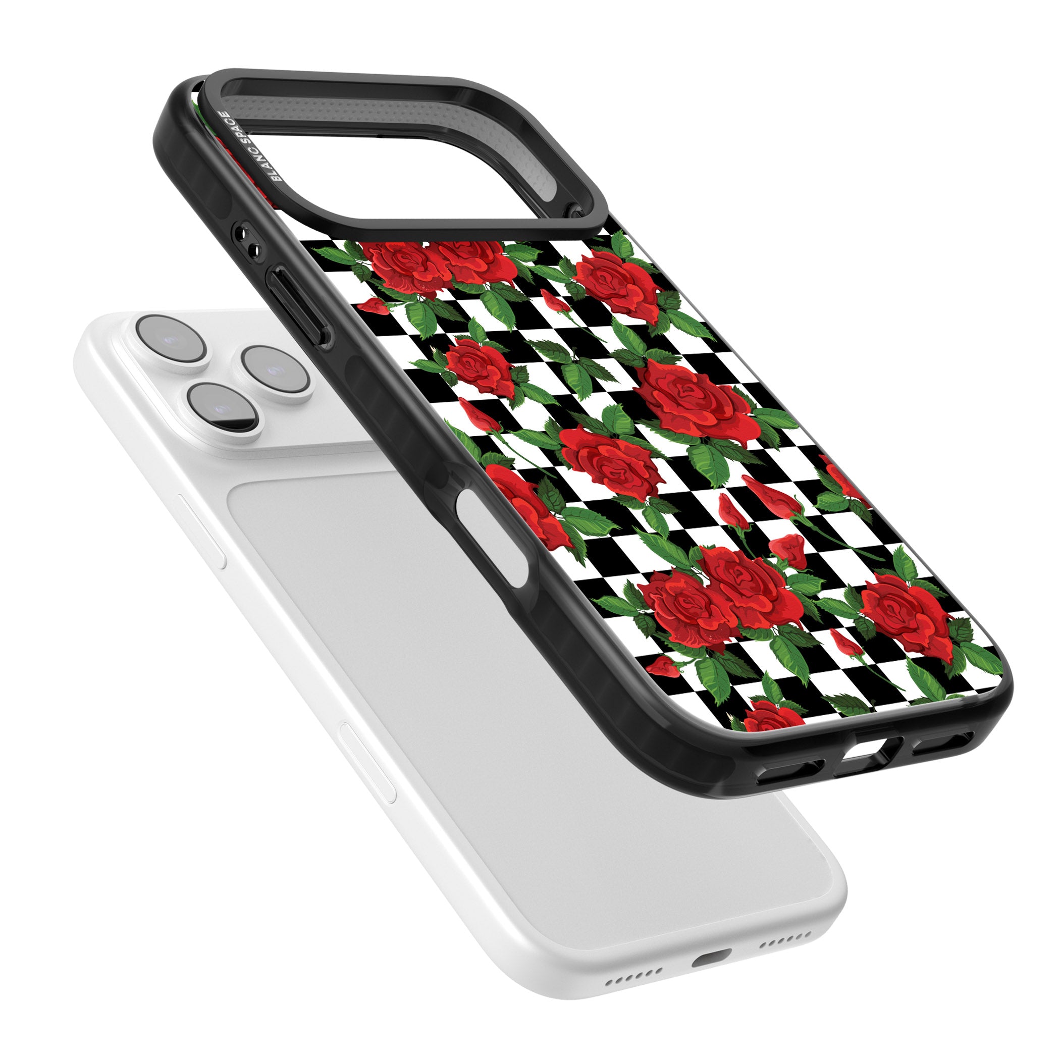 Checkered Roses iPhone 17 Pro Impact Pro Black Phone Case Colours