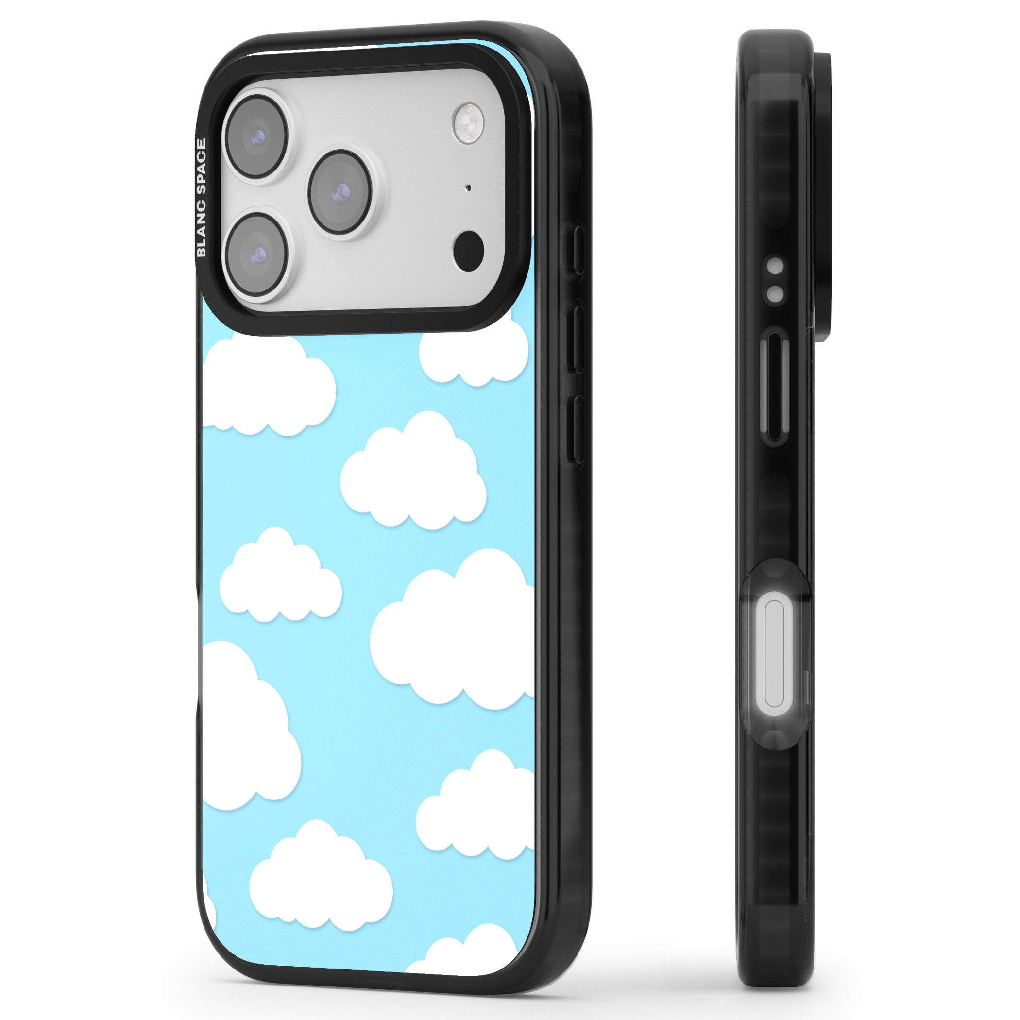 Blue Sky & Clouds Pattern iPhone 17 Pro Impact Pro Black Phone Case Side Profile