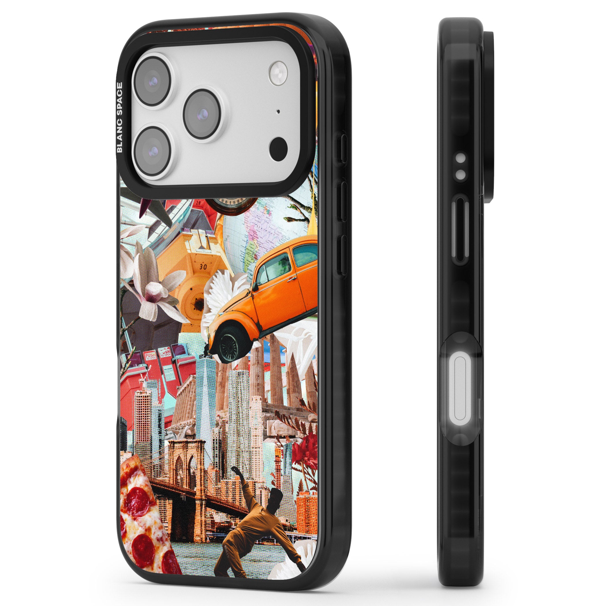Bold New York Collage iPhone 17 Pro Impact Pro Black Phone Case Side Profile