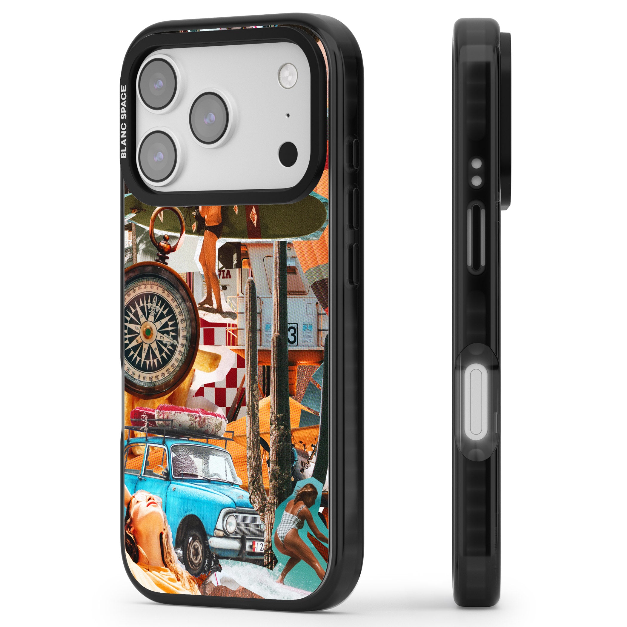 Vintage Collage: Road Trip iPhone 17 Pro Impact Pro Black Phone Case Side Profile