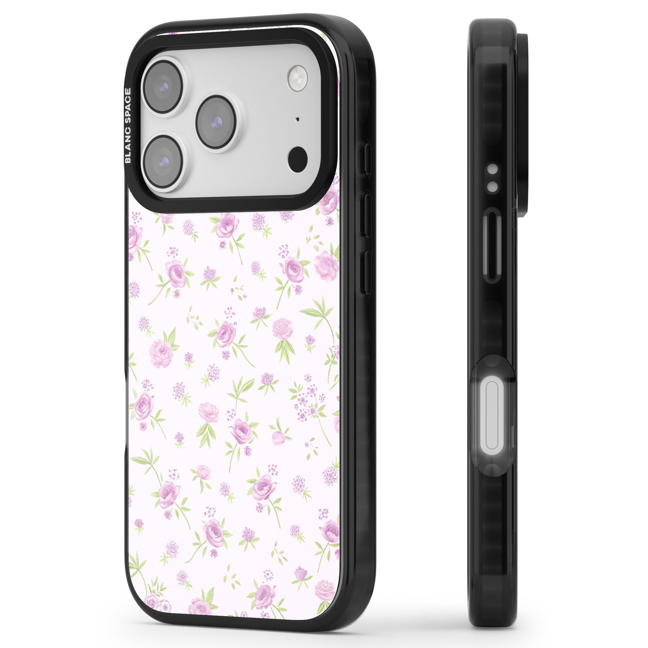 Pink Peonies iPhone 17 Pro Impact Pro Black Phone Case Side Profile