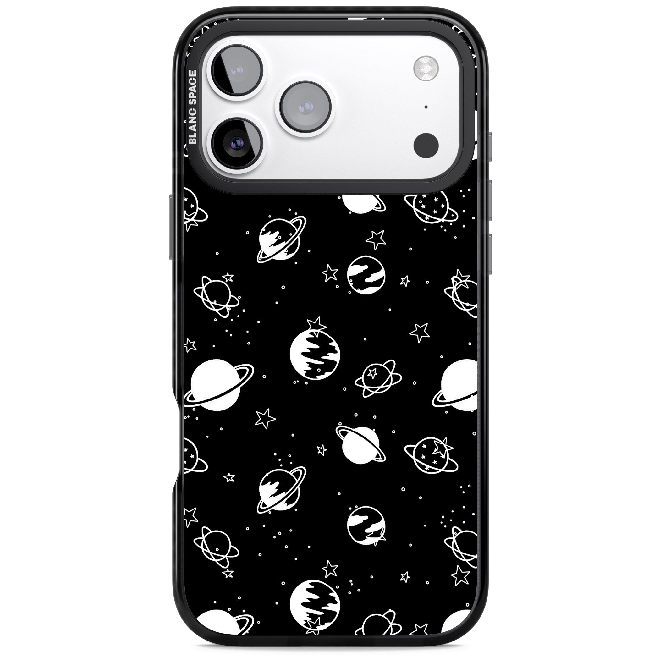 White Planets On Black iPhone 17 Pro Impact Pro Black Phone Case