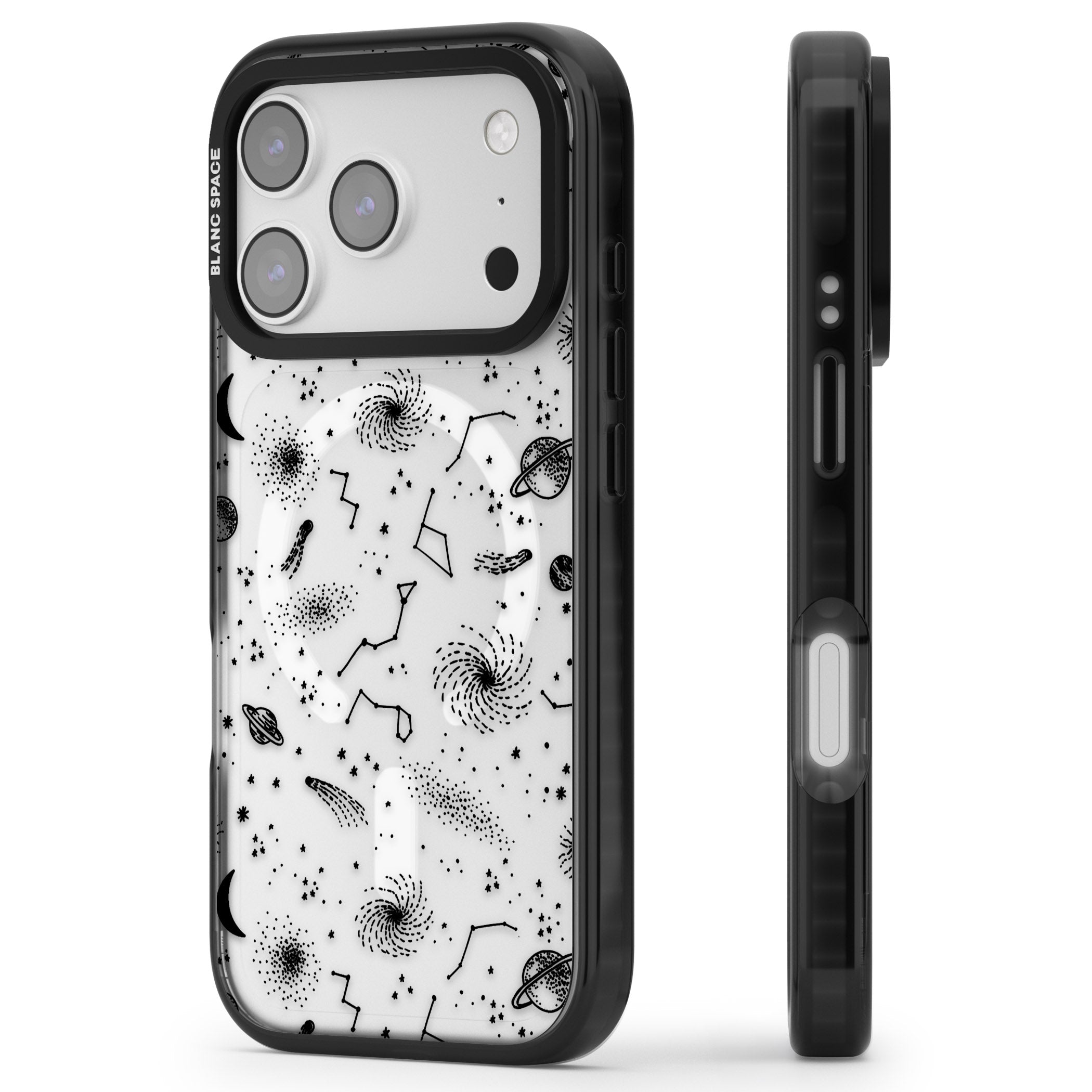 Galactic Sketch iPhone 17 Pro Impact Pro Black Phone Case Side Profile