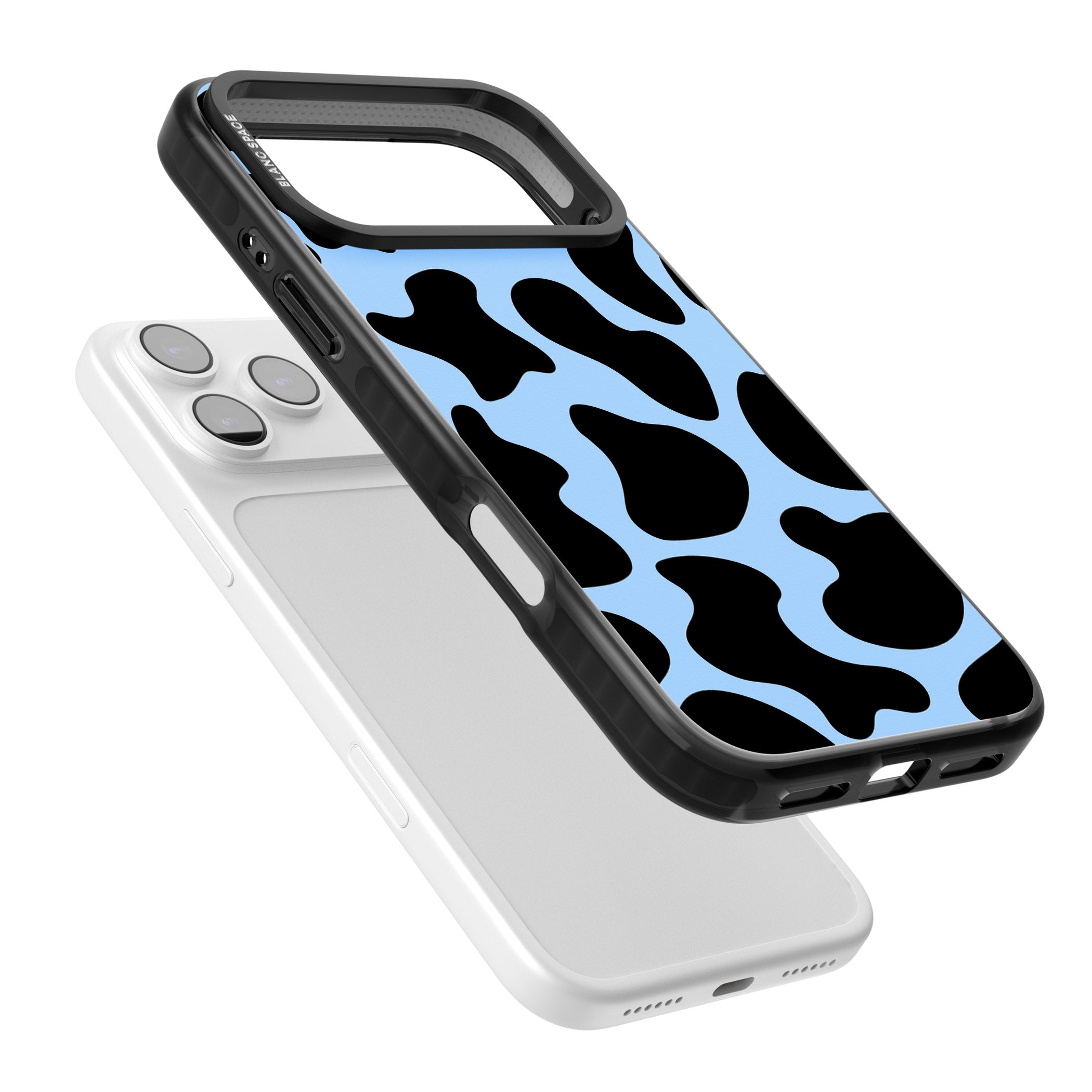 Blue And Black Cow Print iPhone 17 Pro Impact Pro Black Phone Case Colours