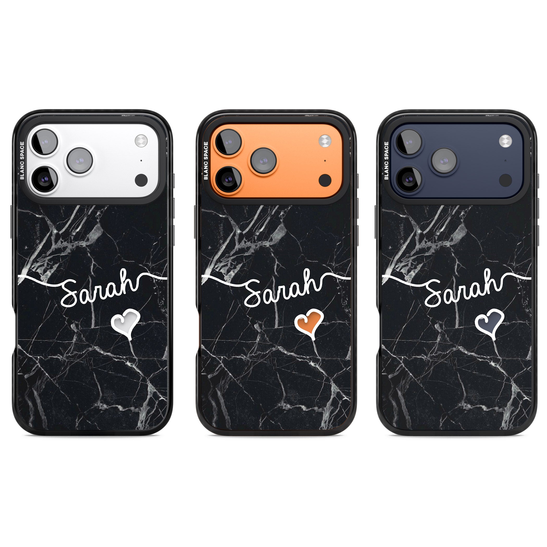 Personalised Black Marble Heart iPhone 17 Pro Impact Pro Black Phone Case APT Impact Protection