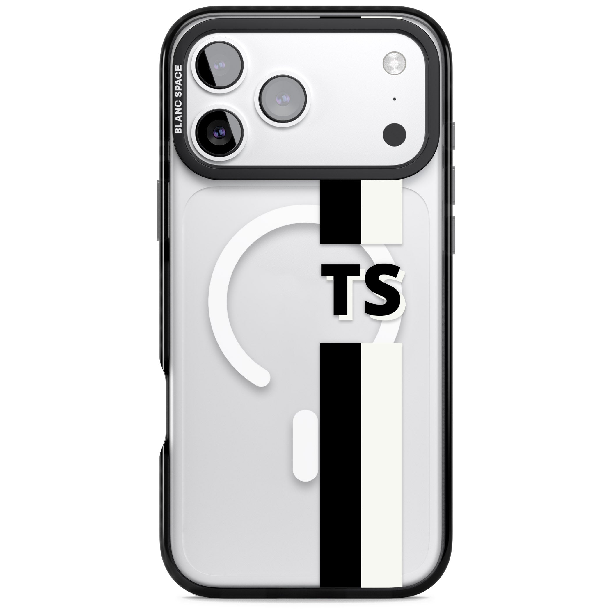 Personalised Black And White Stripe iPhone 17 Pro Max Impact Pro Black Phone Case