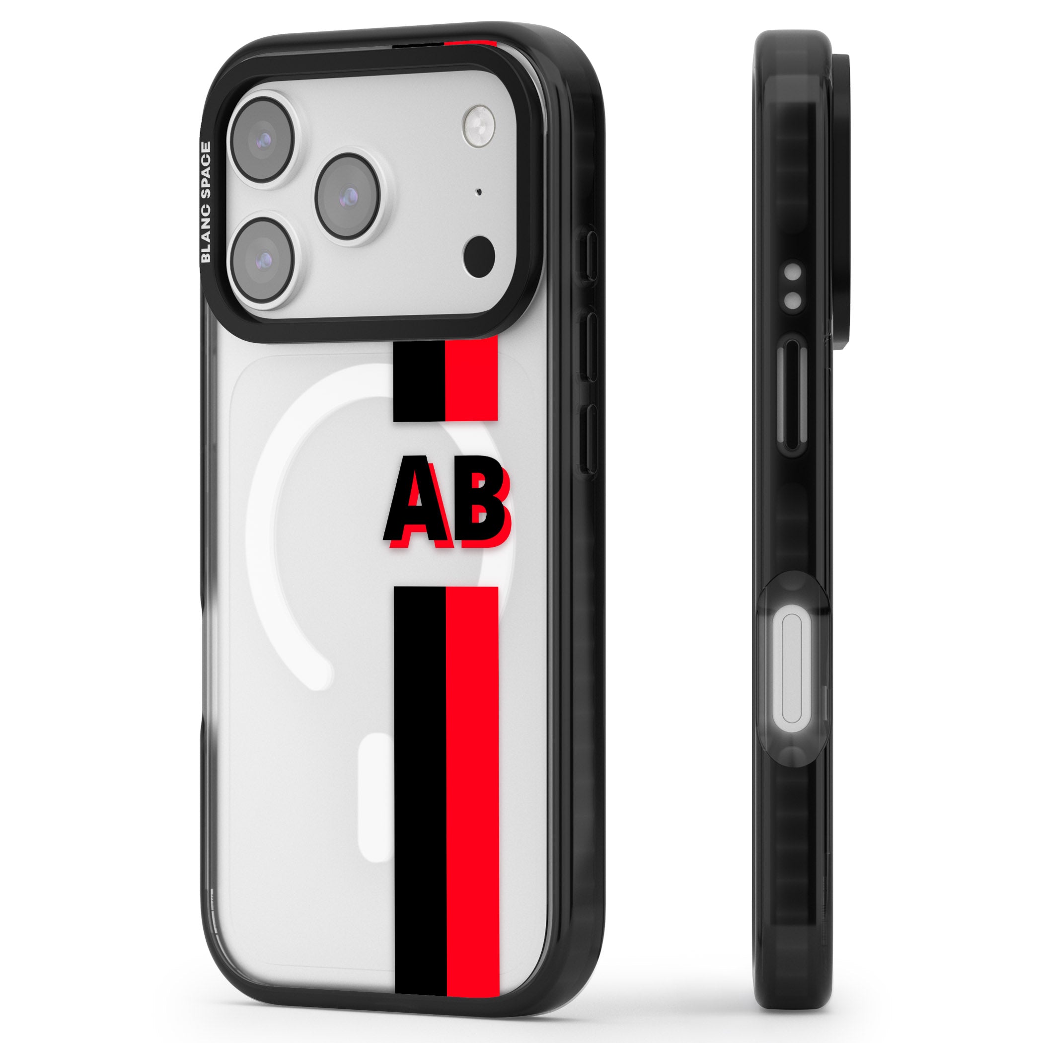 Personalised Bold Stripe iPhone 17 Pro Max Impact Pro Black Phone Case Side Profile