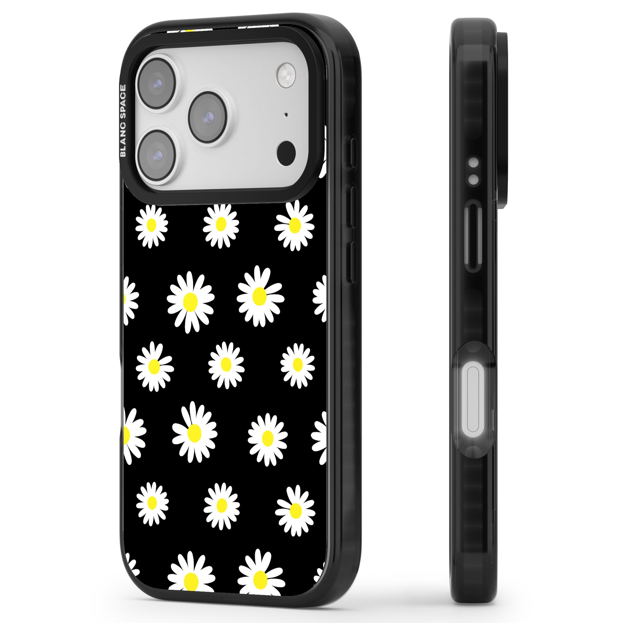 Personalised Chic Daisy Pattern iPhone 17 Pro Impact Pro Black Phone Case Side Profile