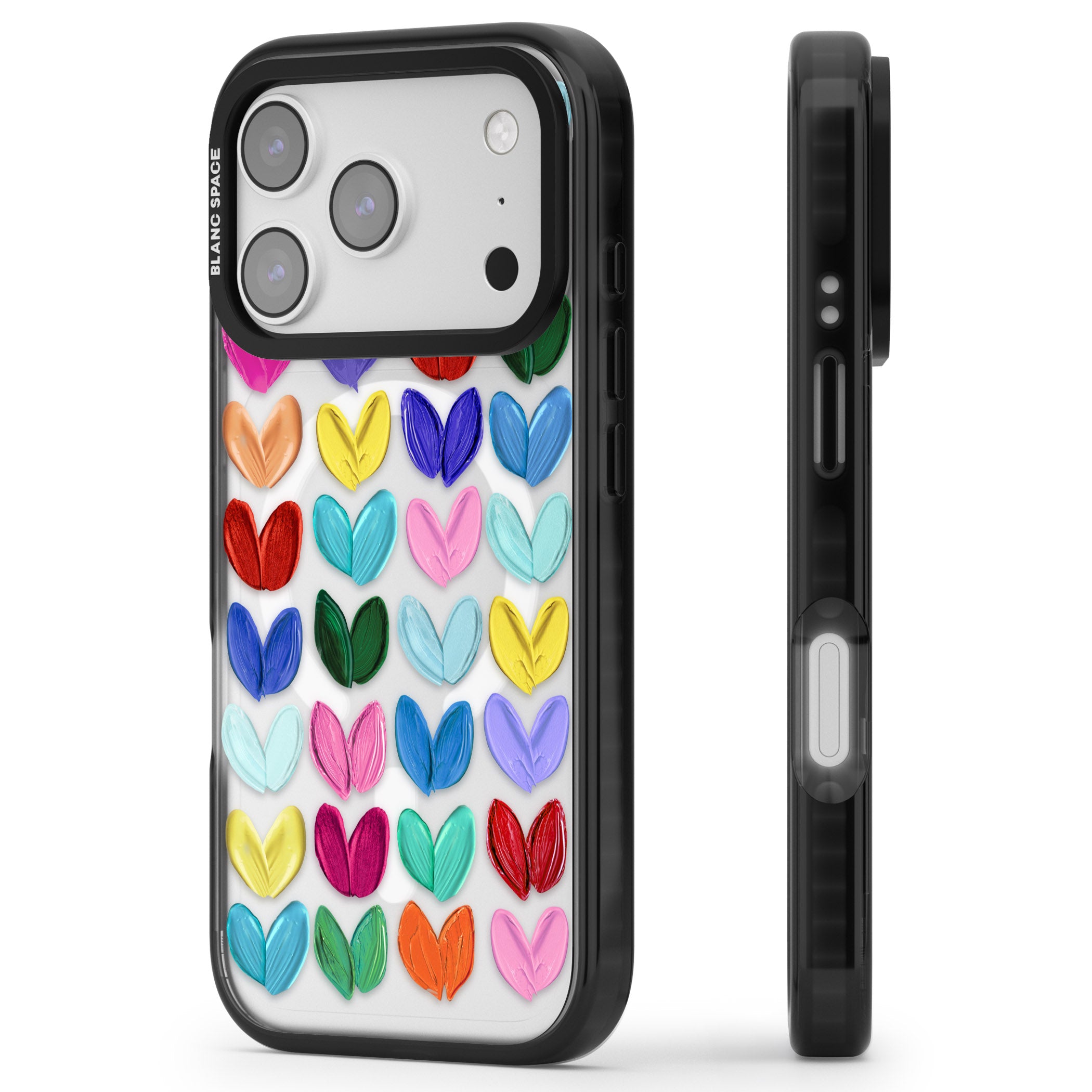 Oil Painted Hearts iPhone 17 Pro Impact Pro Black Phone Case Side Profile