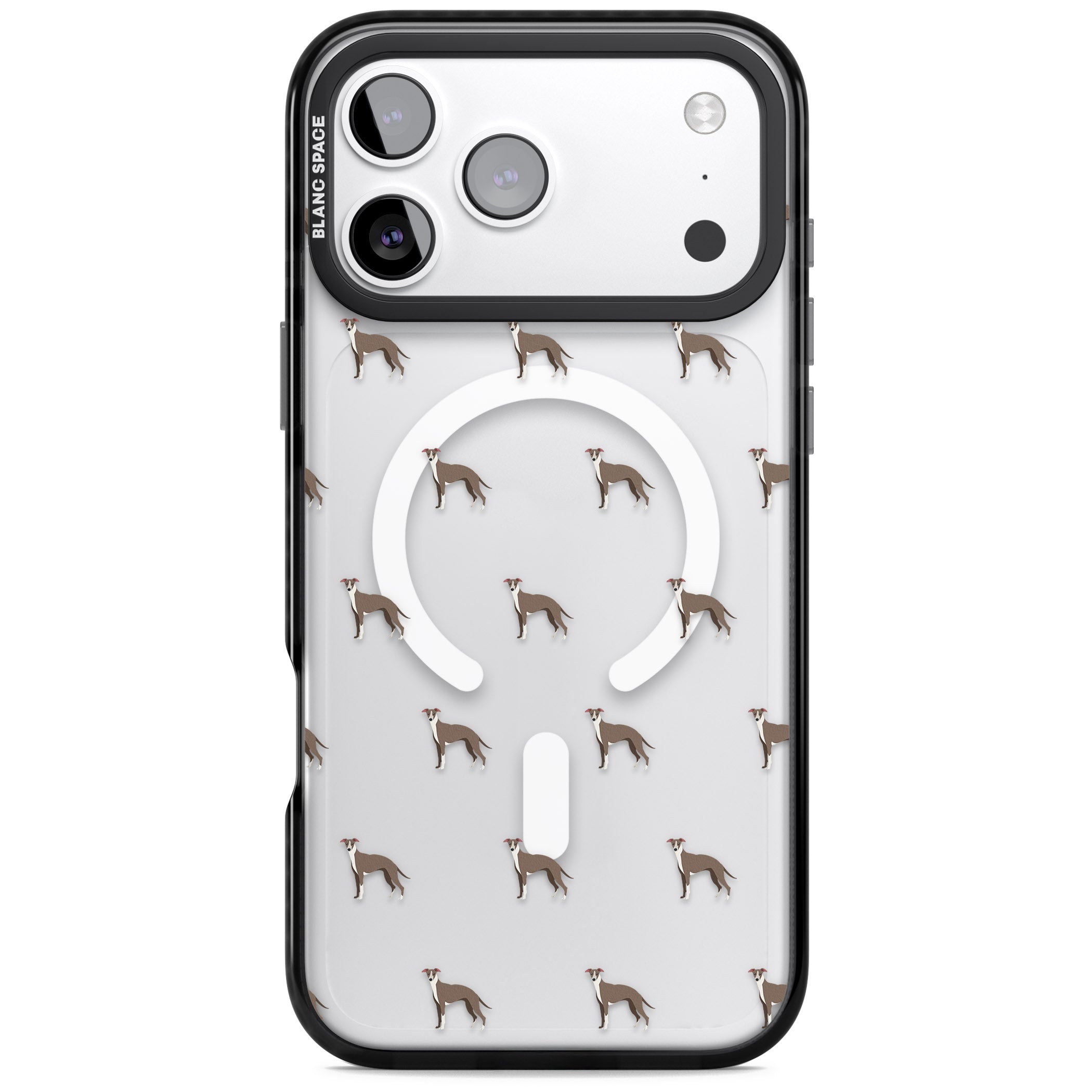 Whippet Dog Pattern Clear iPhone 17 Pro Impact Pro Black Phone Case