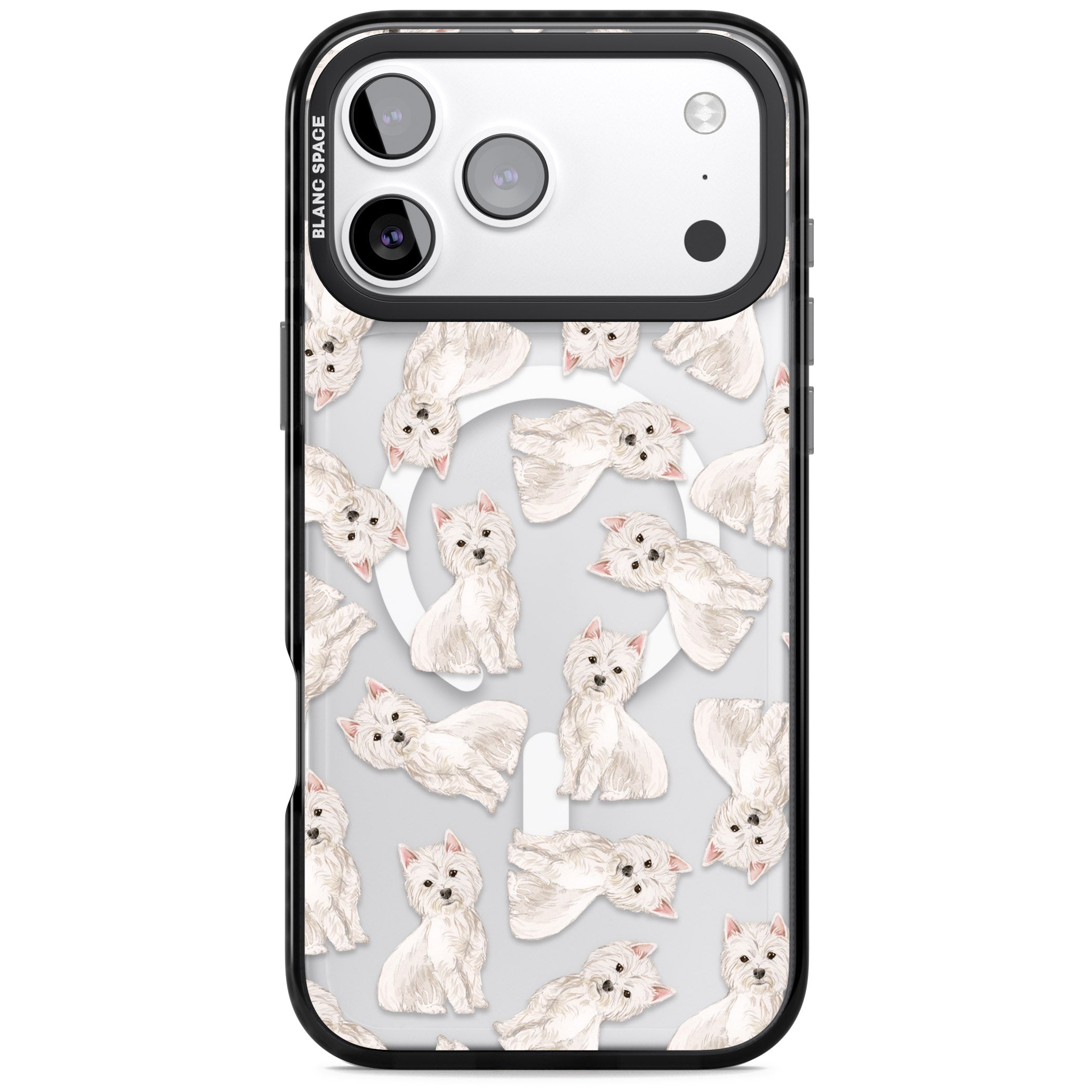 Westie Dog Pattern iPhone 17 Pro Impact Pro Black Phone Case