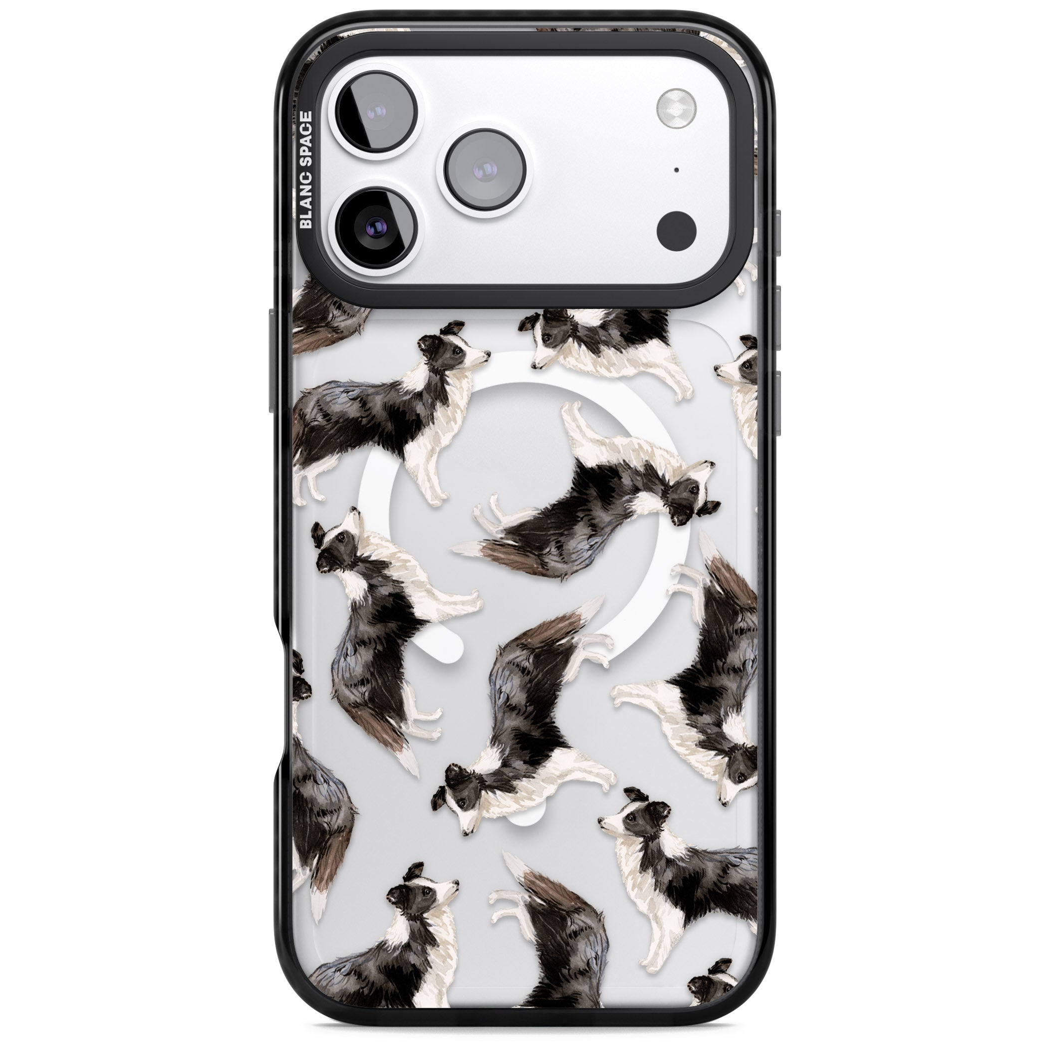 Border Collie Pattern Watercolour iPhone 17 Pro Impact Pro Black Phone Case