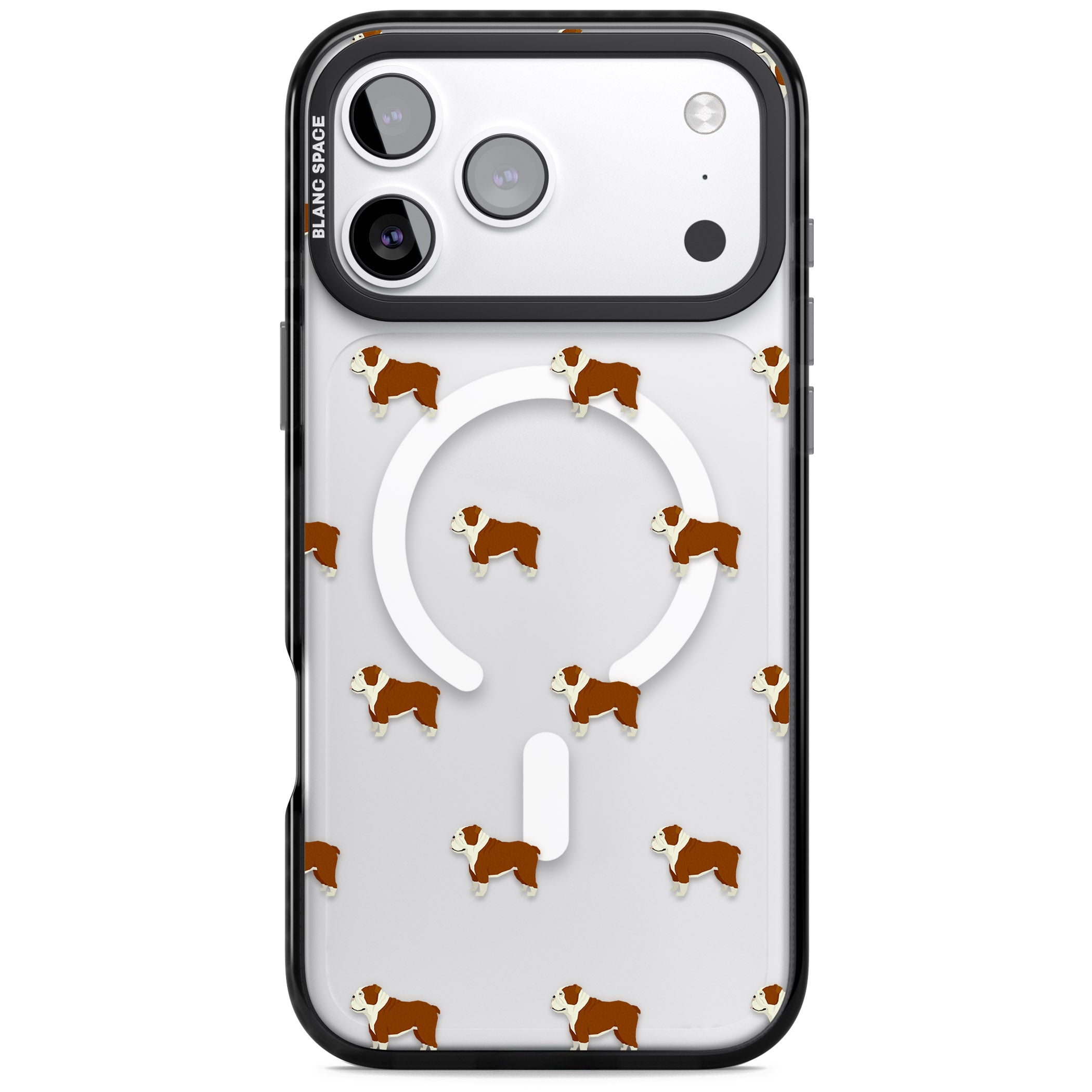 Bulldog Pattern Clear iPhone 17 Pro Impact Pro Black Phone Case
