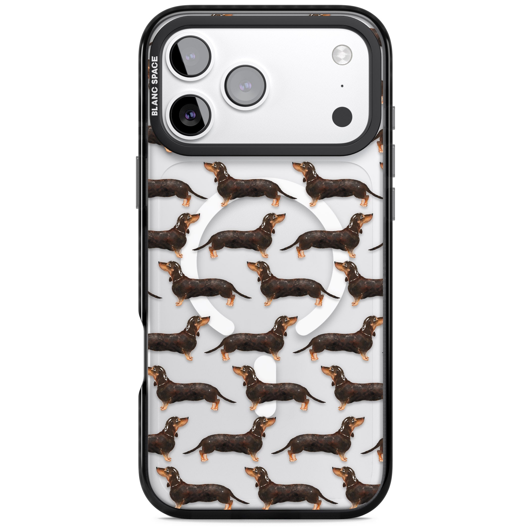 Dachshund Pattern Black Tan iPhone 17 Pro Impact Pro Black Phone Case