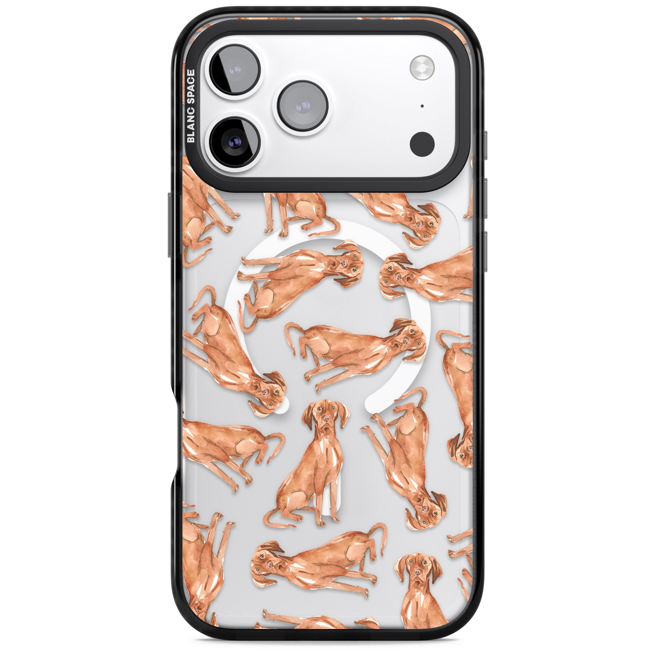 Hungarian Vizsla Watercolor Pattern iPhone 17 Pro Impact Pro Black Phone Case