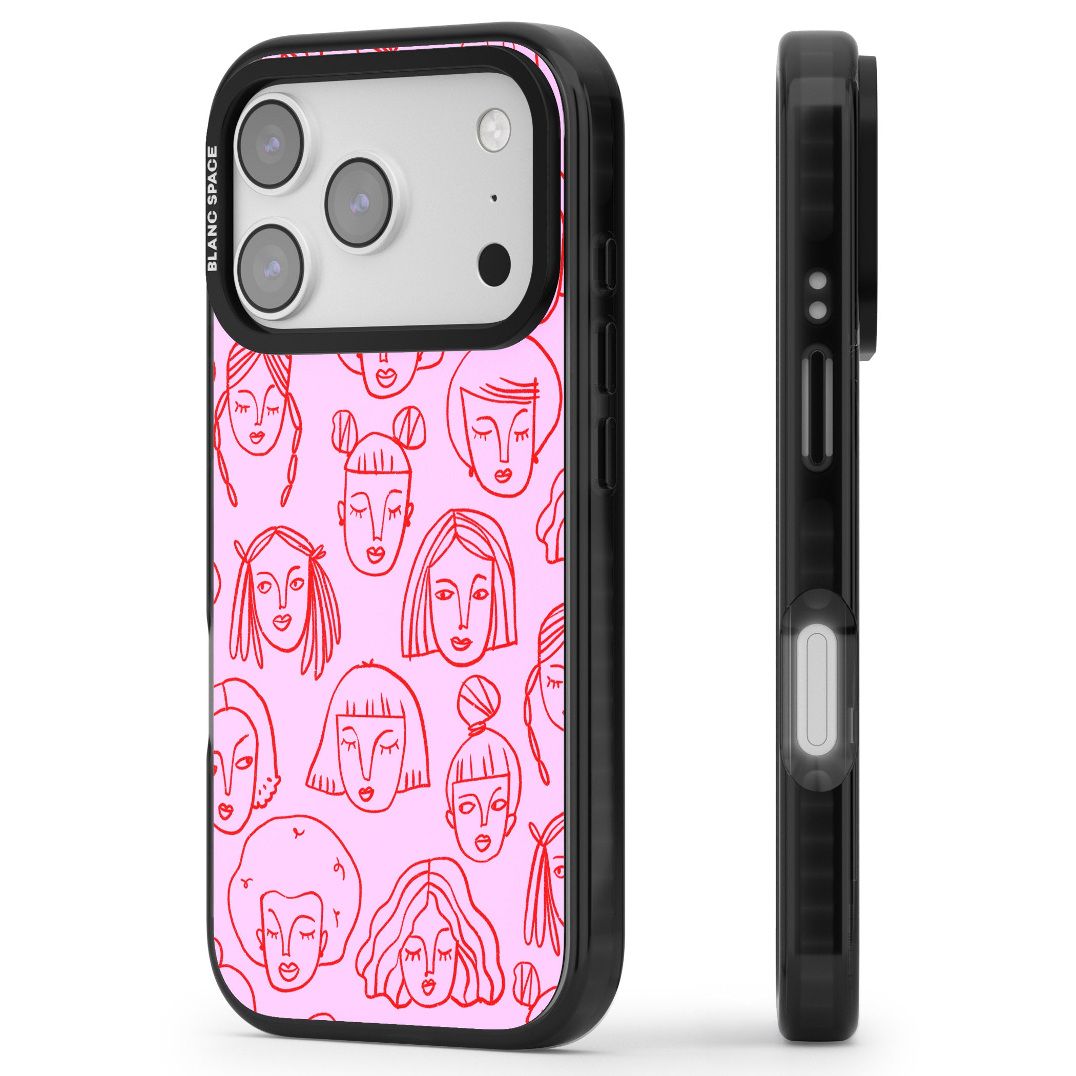 Girl Portrait Doodles iPhone 17 Pro Impact Pro Black Phone Case Side Profile