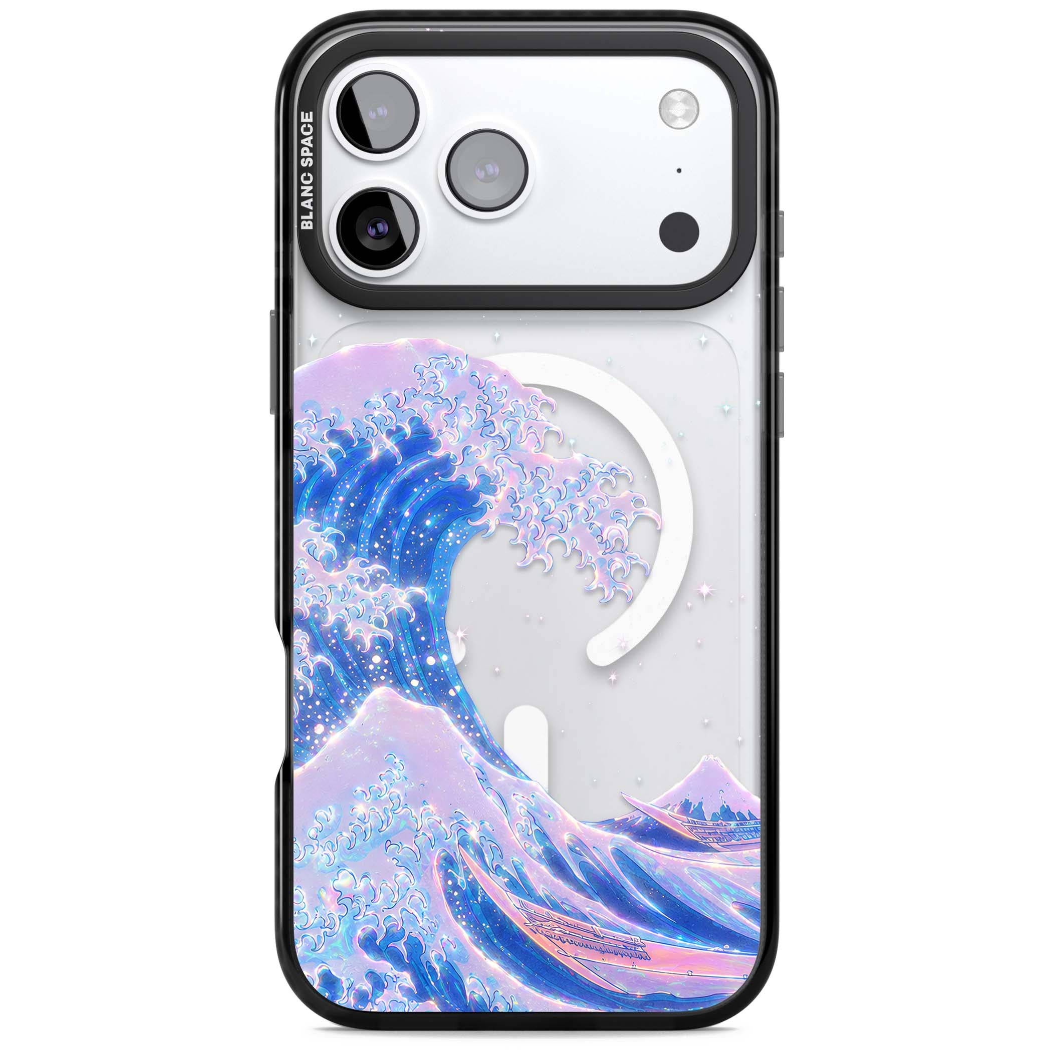 The Great Wave In Opal japanese iPhone case | Black Impact Magsafe case for iPhone 17 Pro, iPhone 17 Pro Max