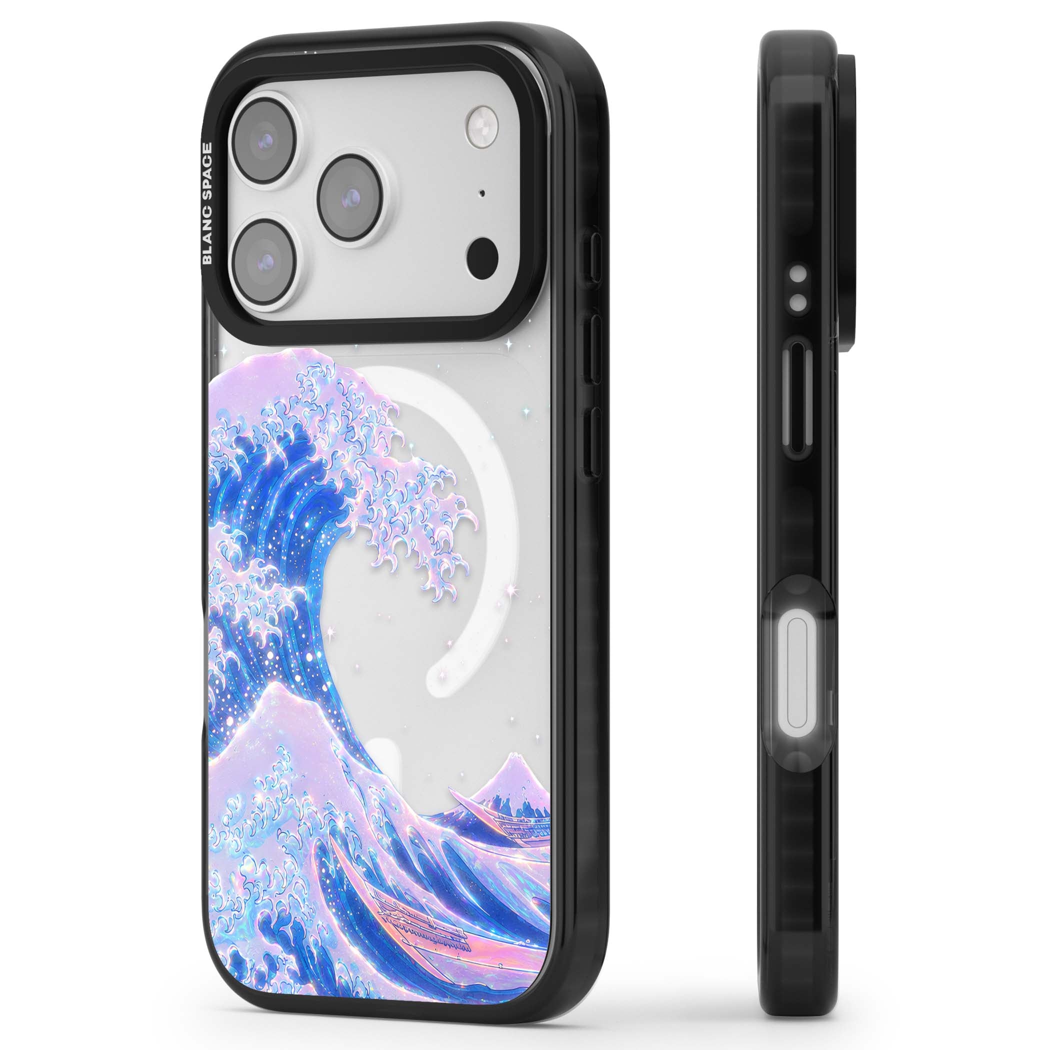 The Great Wave In Opal japanese iPhone case | Black Impact Magsafe case for iPhone 17 Pro, iPhone 17 Pro Max
