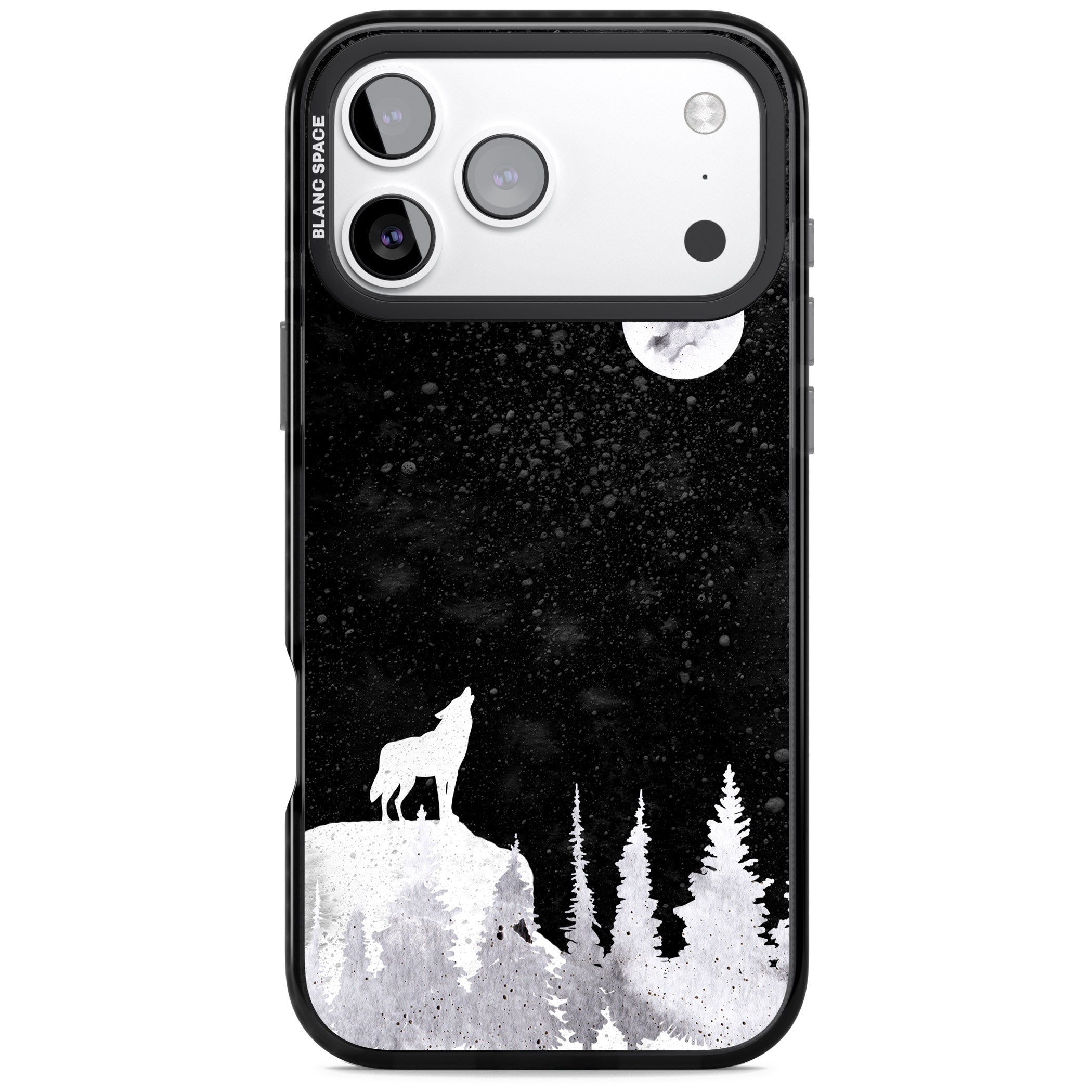 Moon Phases: Wolf & Full Moon iPhone 17 Pro Impact Pro Black Phone Case